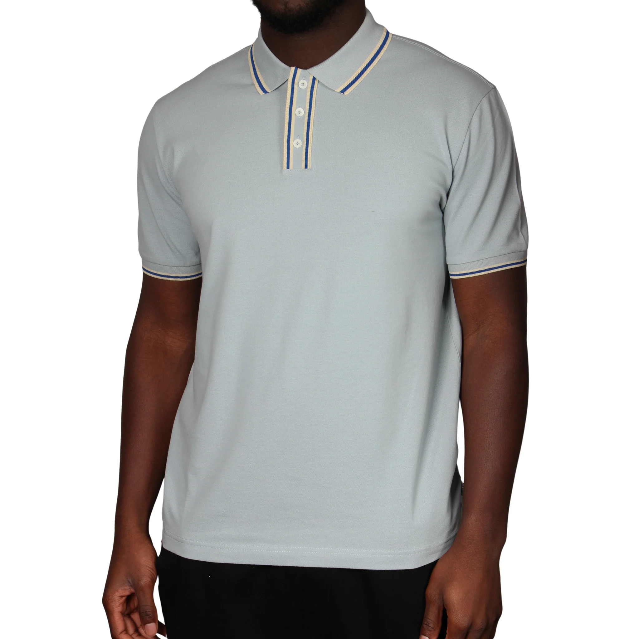 Mens Paul Smith Pale Blue Tipped Button Reg Fit S/s Polo - Image 2