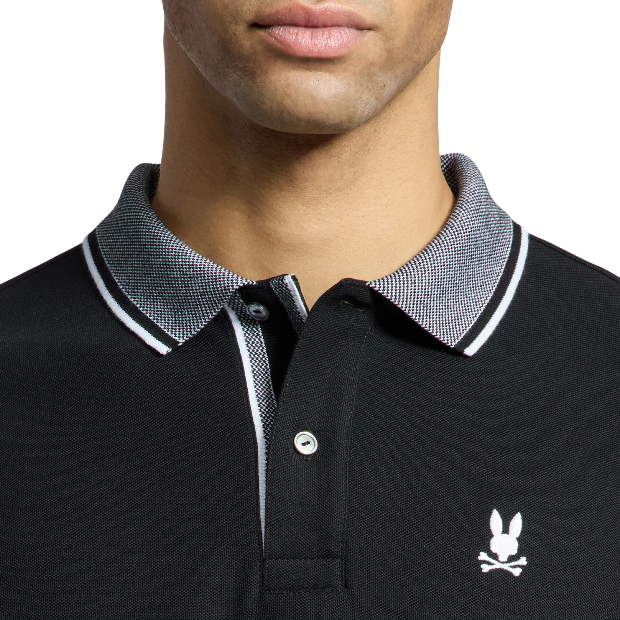 Mens Psycho Bunny Black Evandale Oxford Collar Pique S/s Polo - Image 2