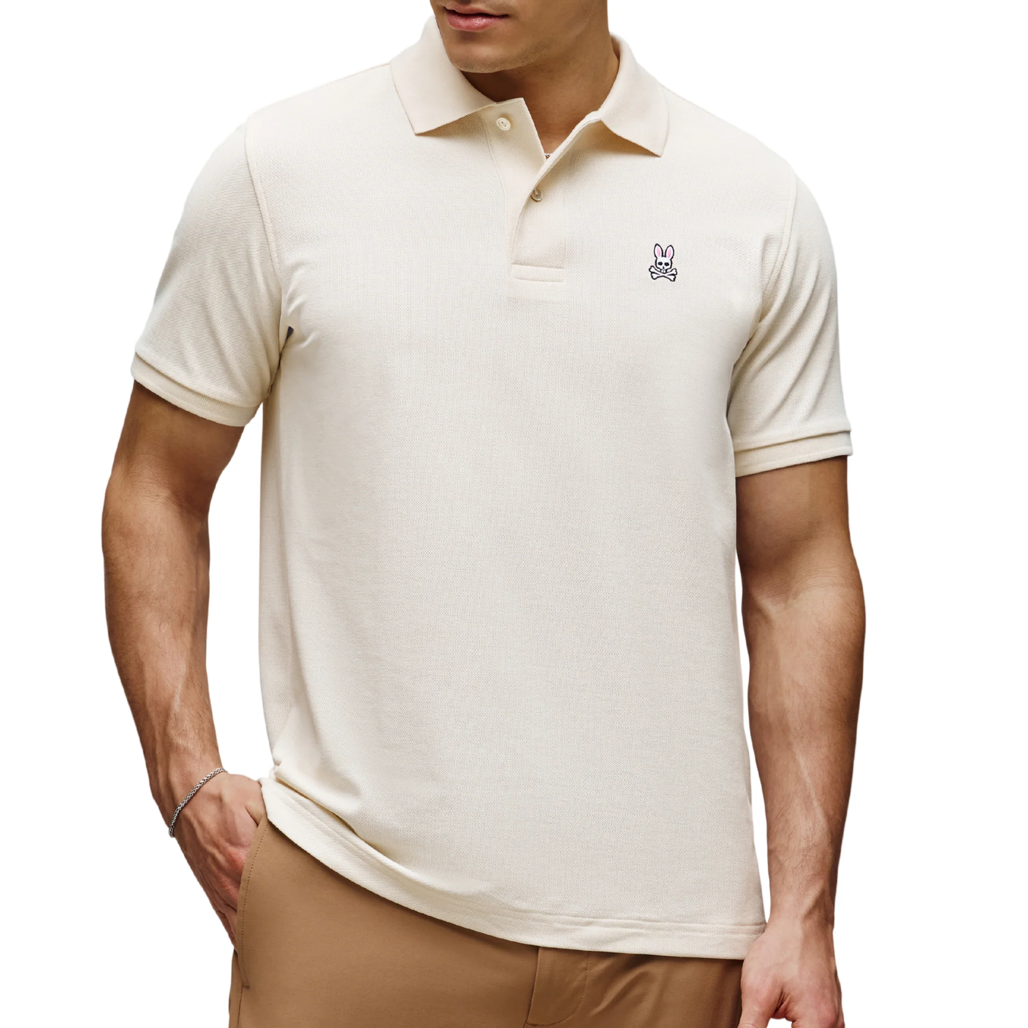 Mens Psycho Bunny White Cap Grey Classic Pique S/s Polo - Image 2