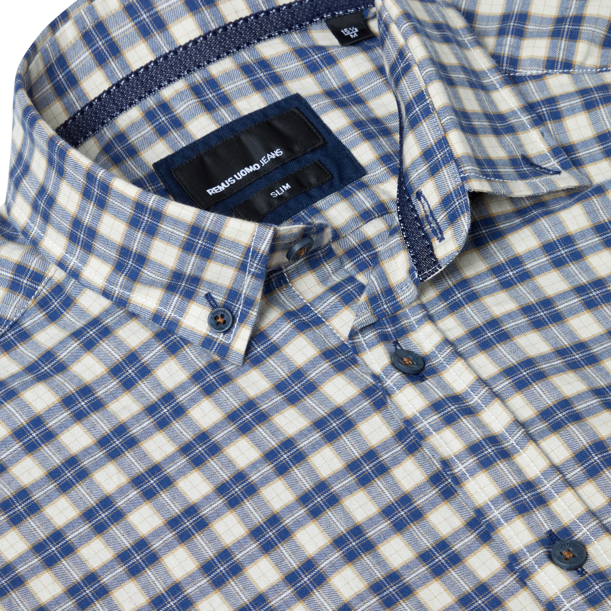Mens Remus Uomo Blue/Beige Rome Check L/s Shirt - Image 2