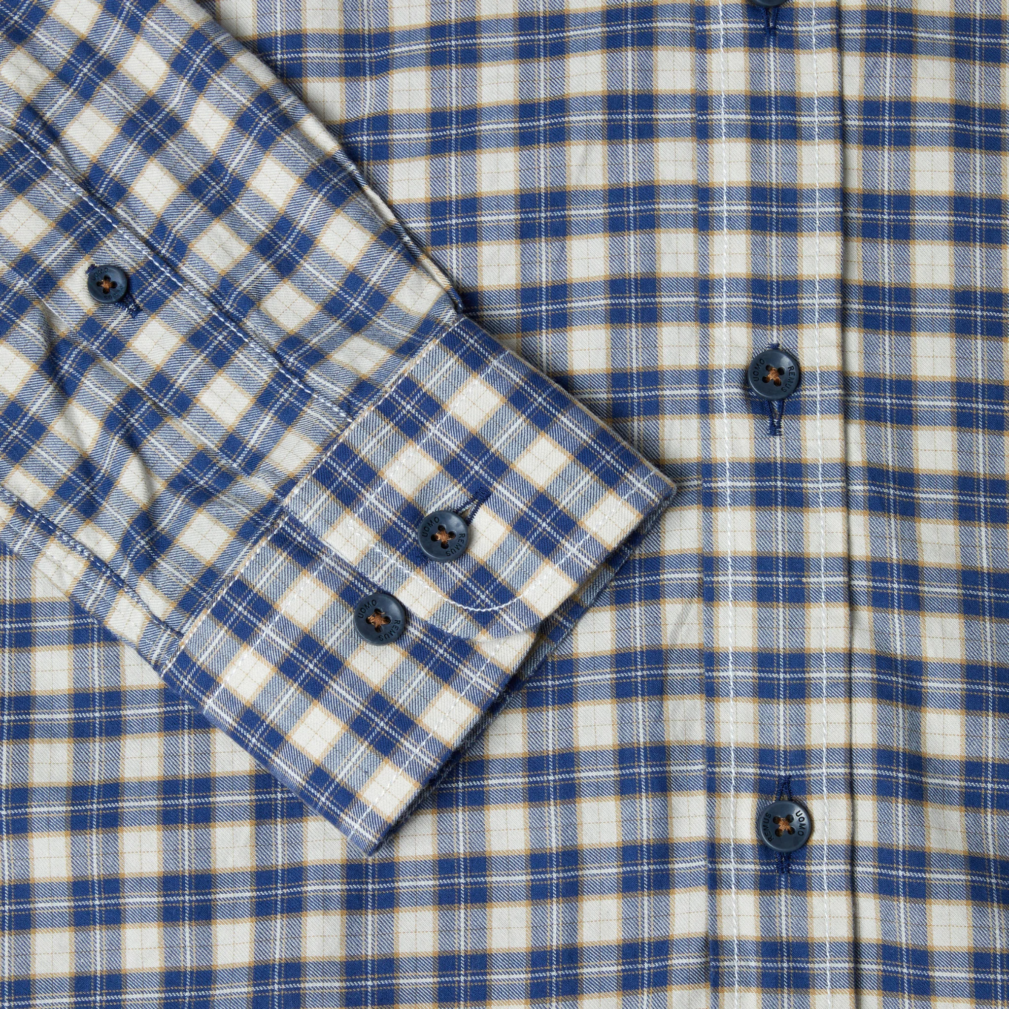 Mens Remus Uomo Blue/Beige Rome Check L/s Shirt - Image 4