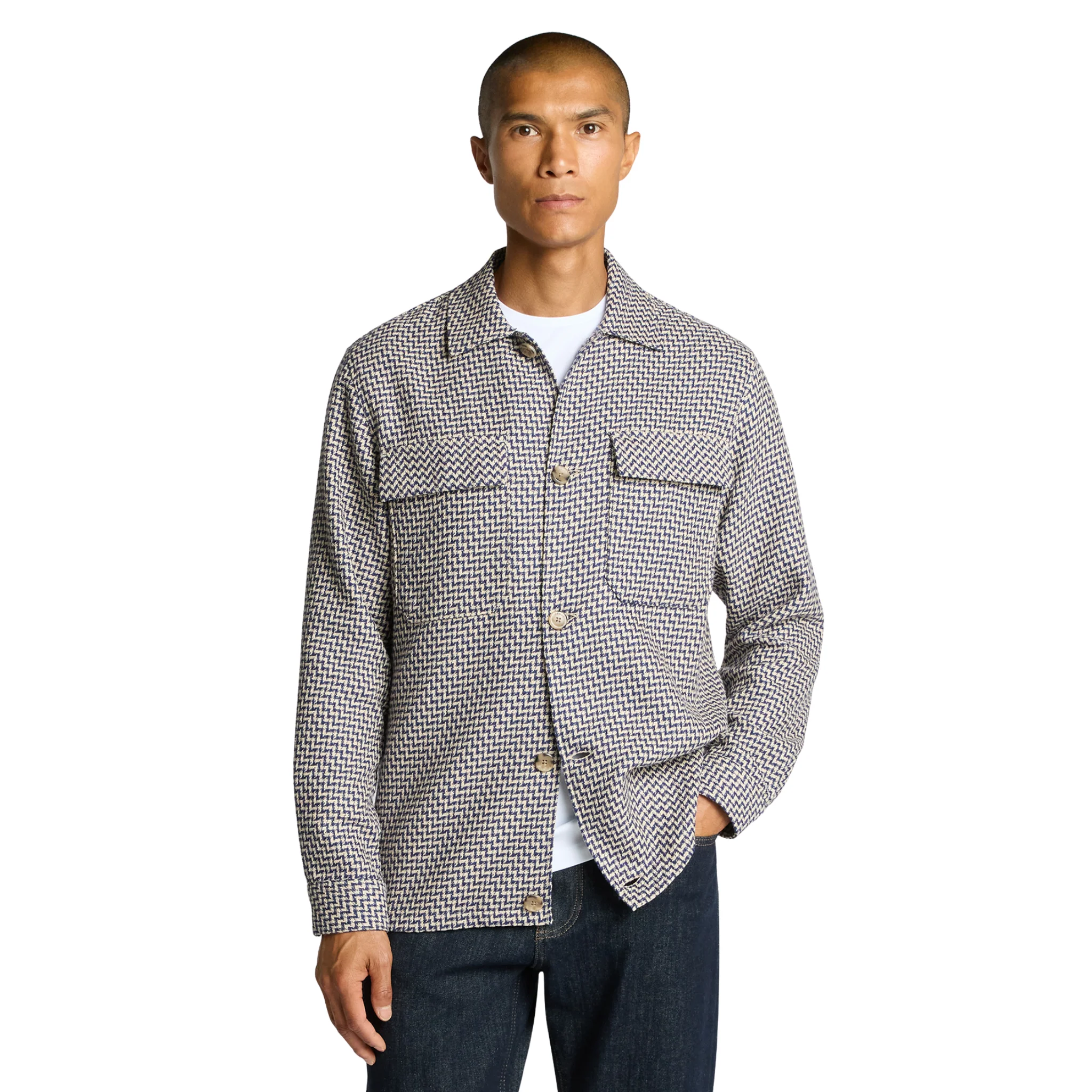 Mens Remus Uomo Blue Chevron Print Overshirt - Image 2