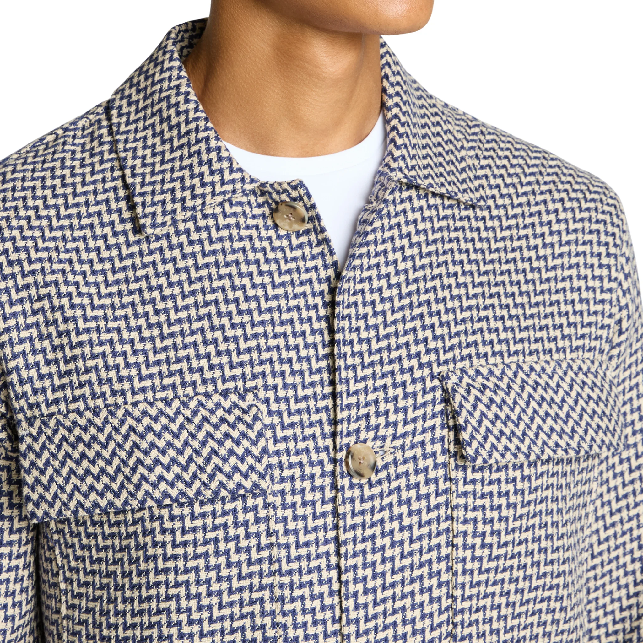 Mens Remus Uomo Blue Chevron Print Overshirt - Image 3
