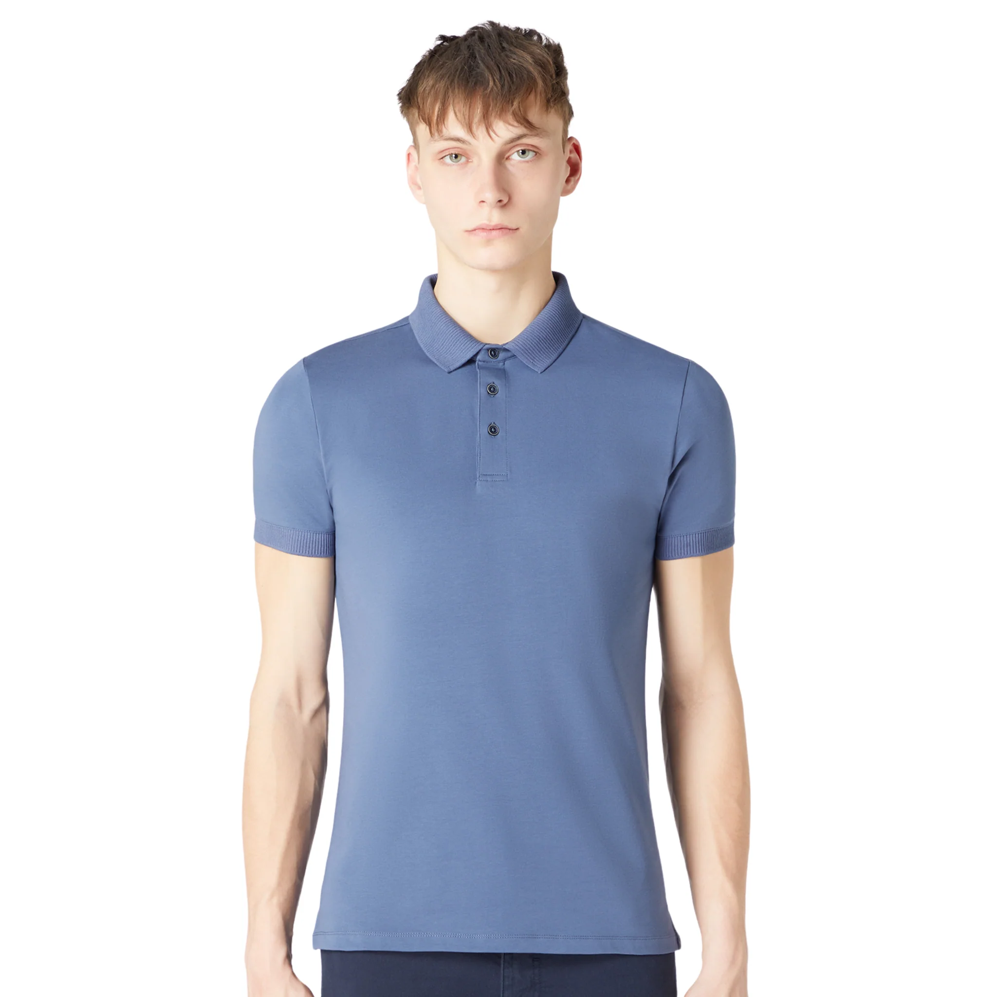 Mens Remus Uomo Blue Cotton Stretch S/s Polo Shirt - Image 2