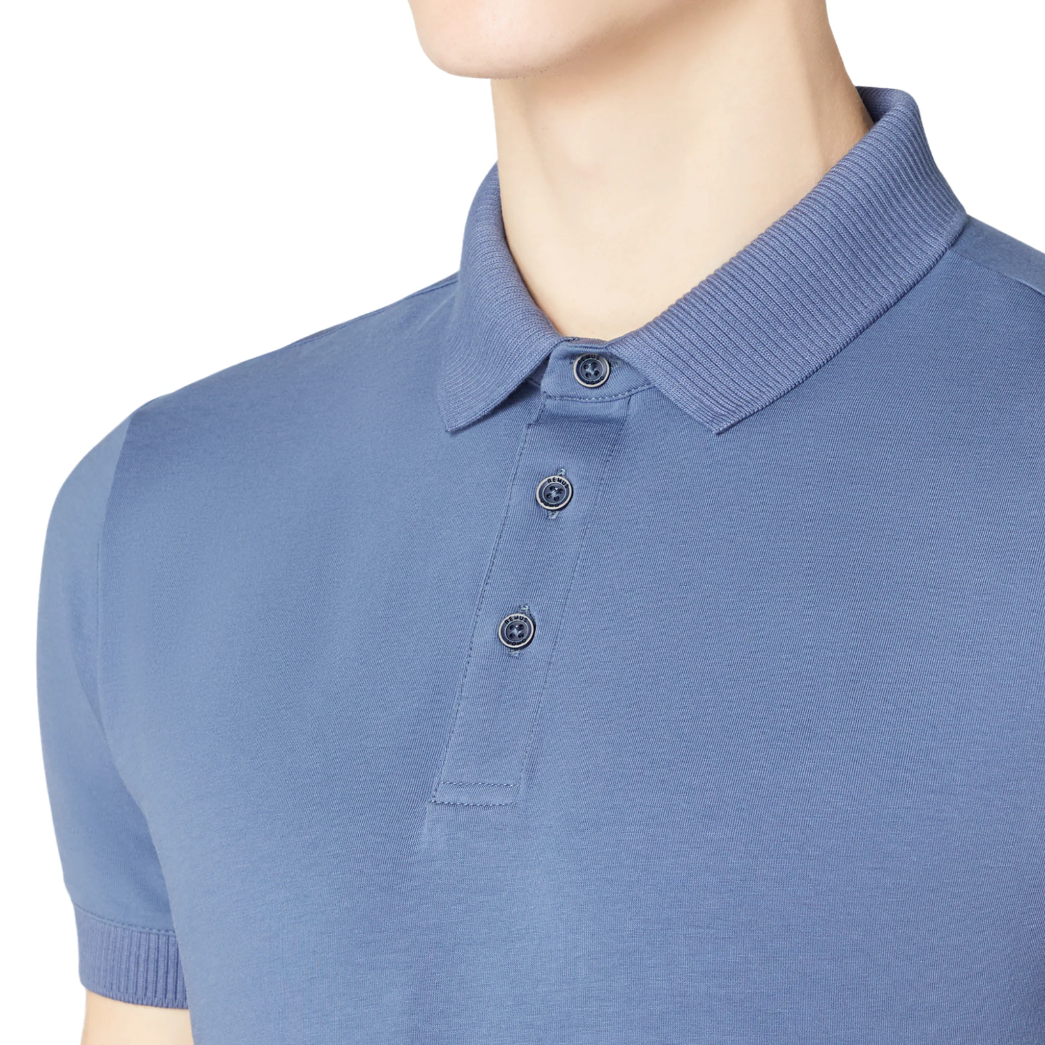 Mens Remus Uomo Blue Cotton Stretch S/s Polo Shirt - Image 3