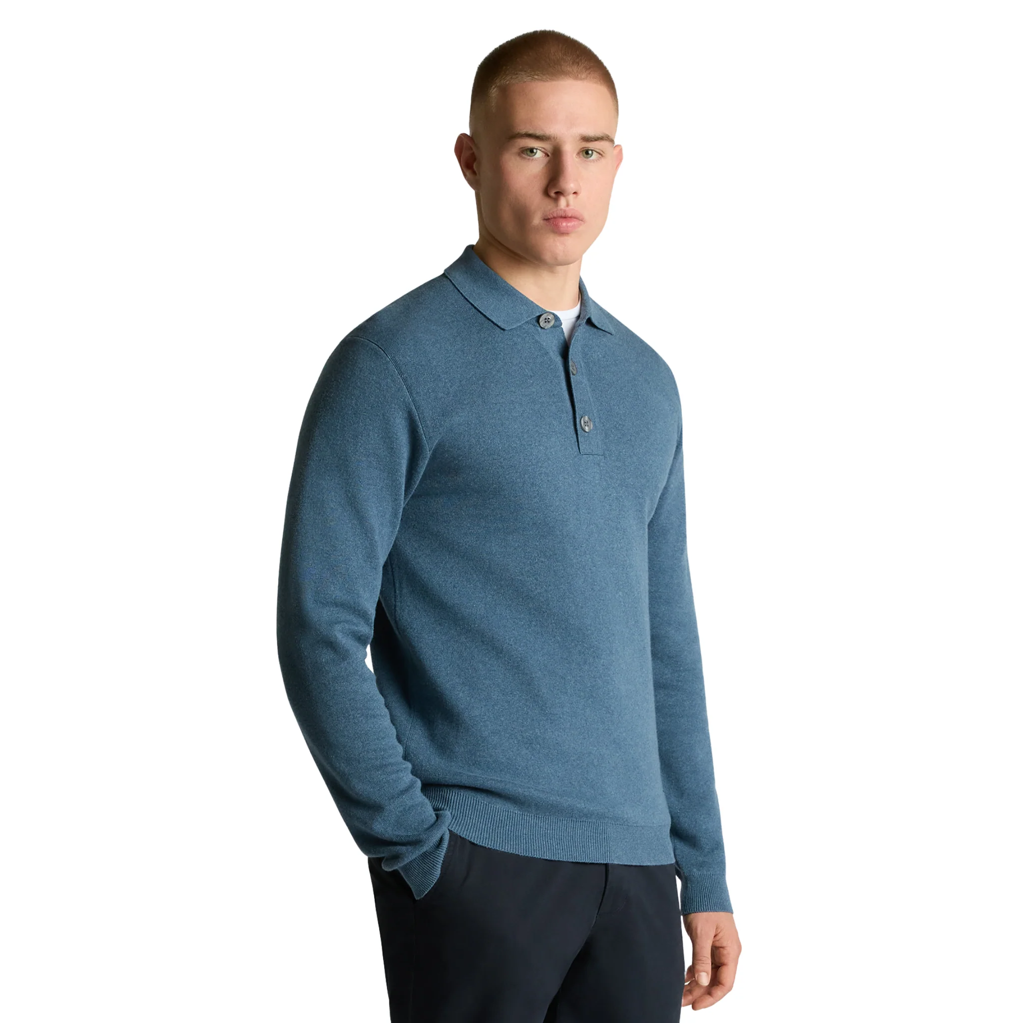Mens Remus Uomo Blue Knitted 3 Button L/s Polo - Image 2