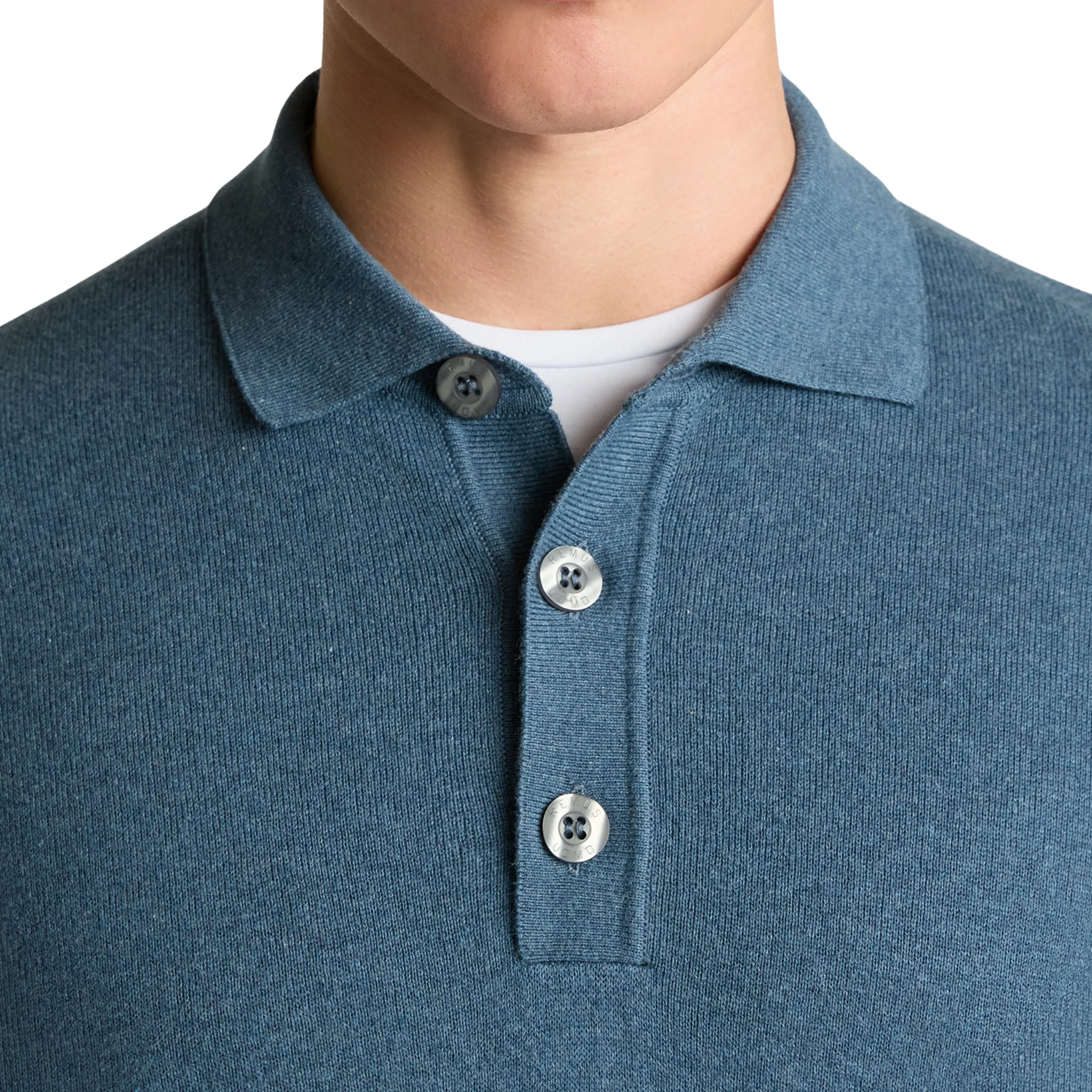 Mens Remus Uomo Blue Knitted 3 Button L/s Polo - Image 3