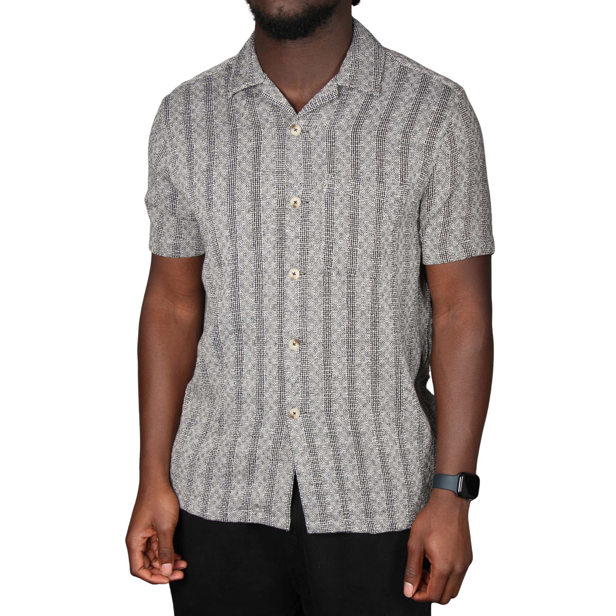 Mens Remus Uomo Charcoal Woven Knit Tapered S/s Shirt - Image 3
