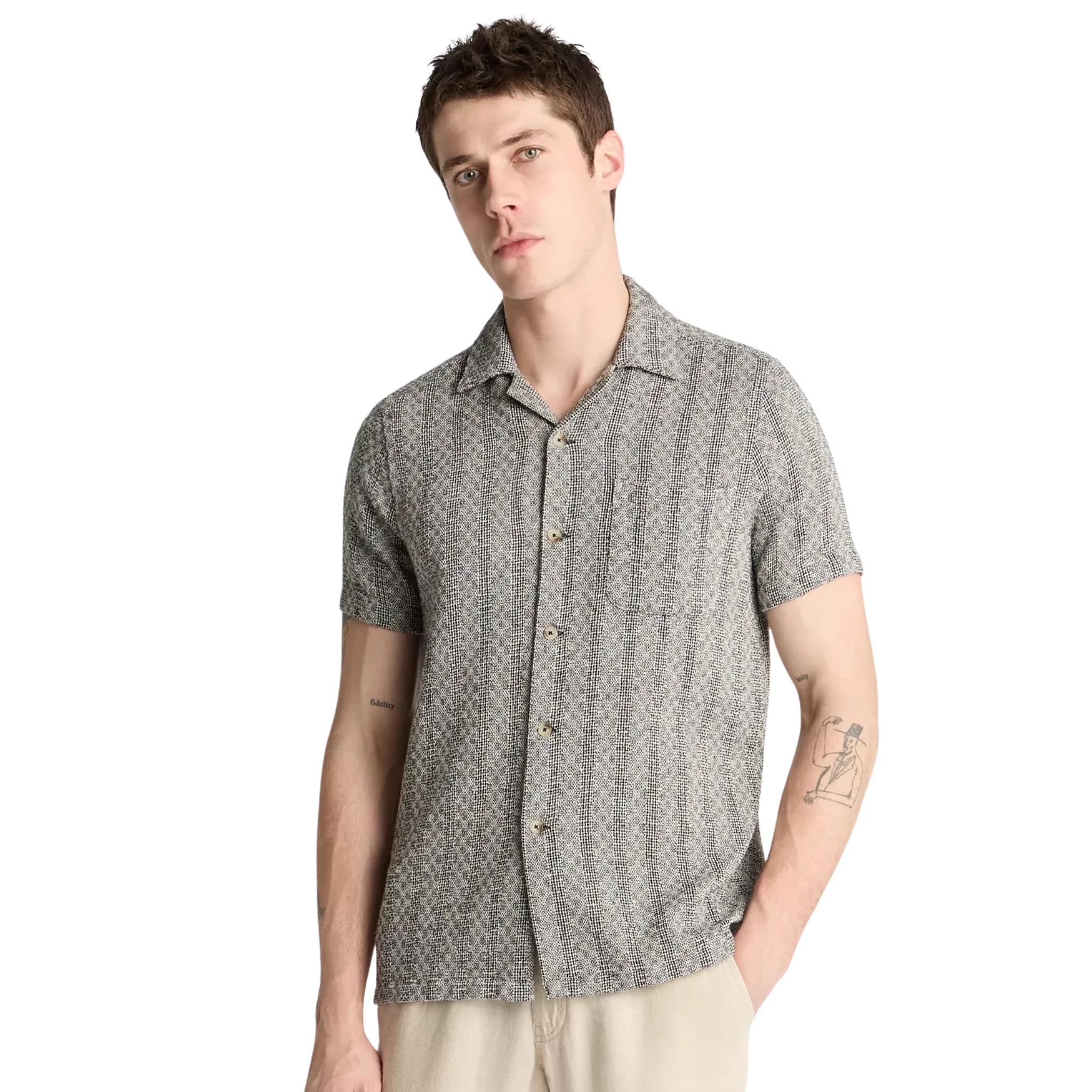 Mens Remus Uomo Charcoal Woven Knit Tapered S/s Shirt - Image 7