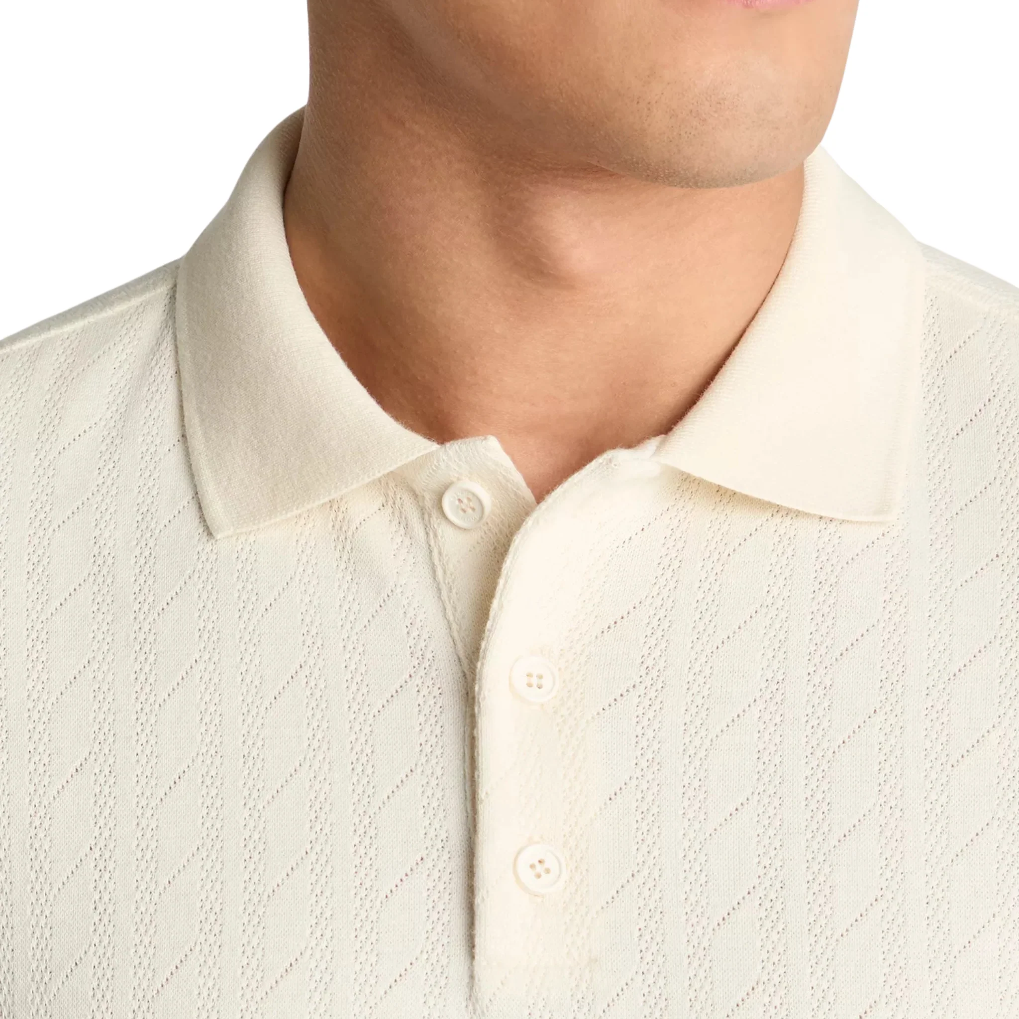 Mens Remus Uomo Cream Flat Cable Knit Jersey S/s Polo Shirt - Image 2