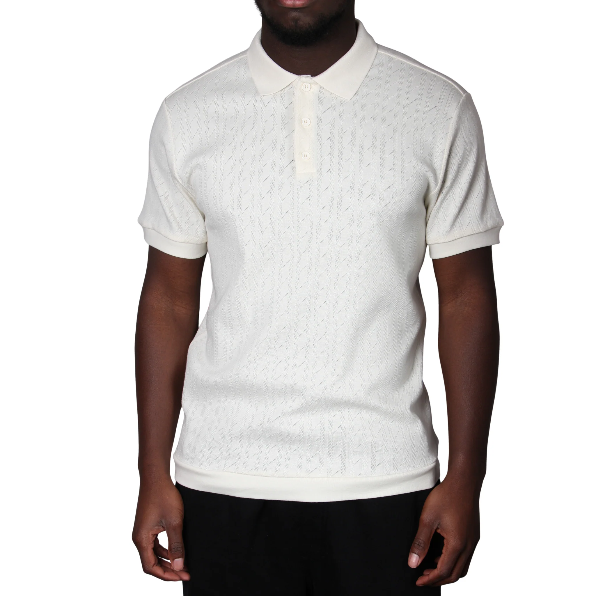 Mens Remus Uomo Cream Flat Cable Knit Jersey S/s Polo Shirt - Image 3