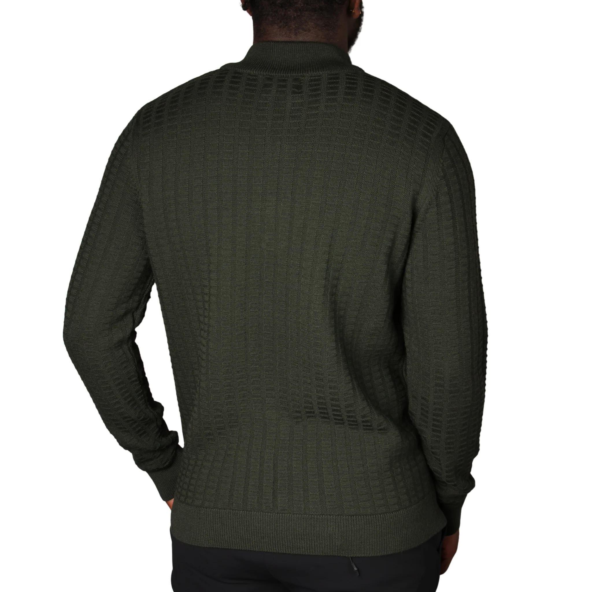 Mens Remus Uomo Green Grid Structure Half Zip Knit - Image 2
