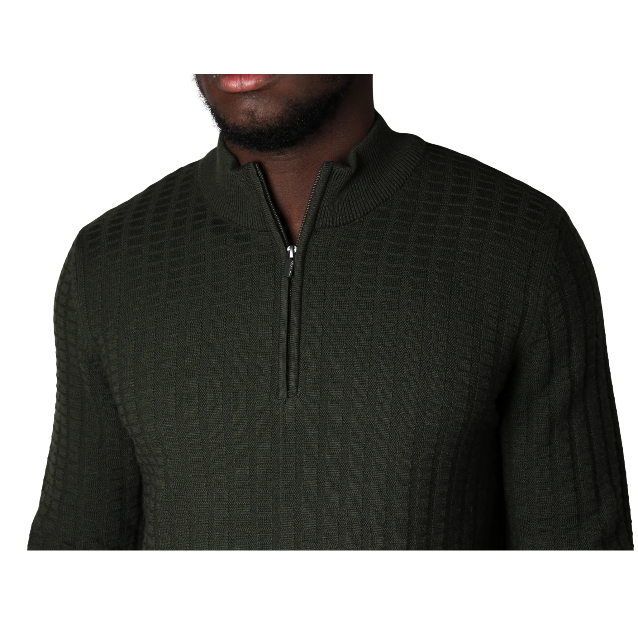 Mens Remus Uomo Green Grid Structure Half Zip Knit - Image 3