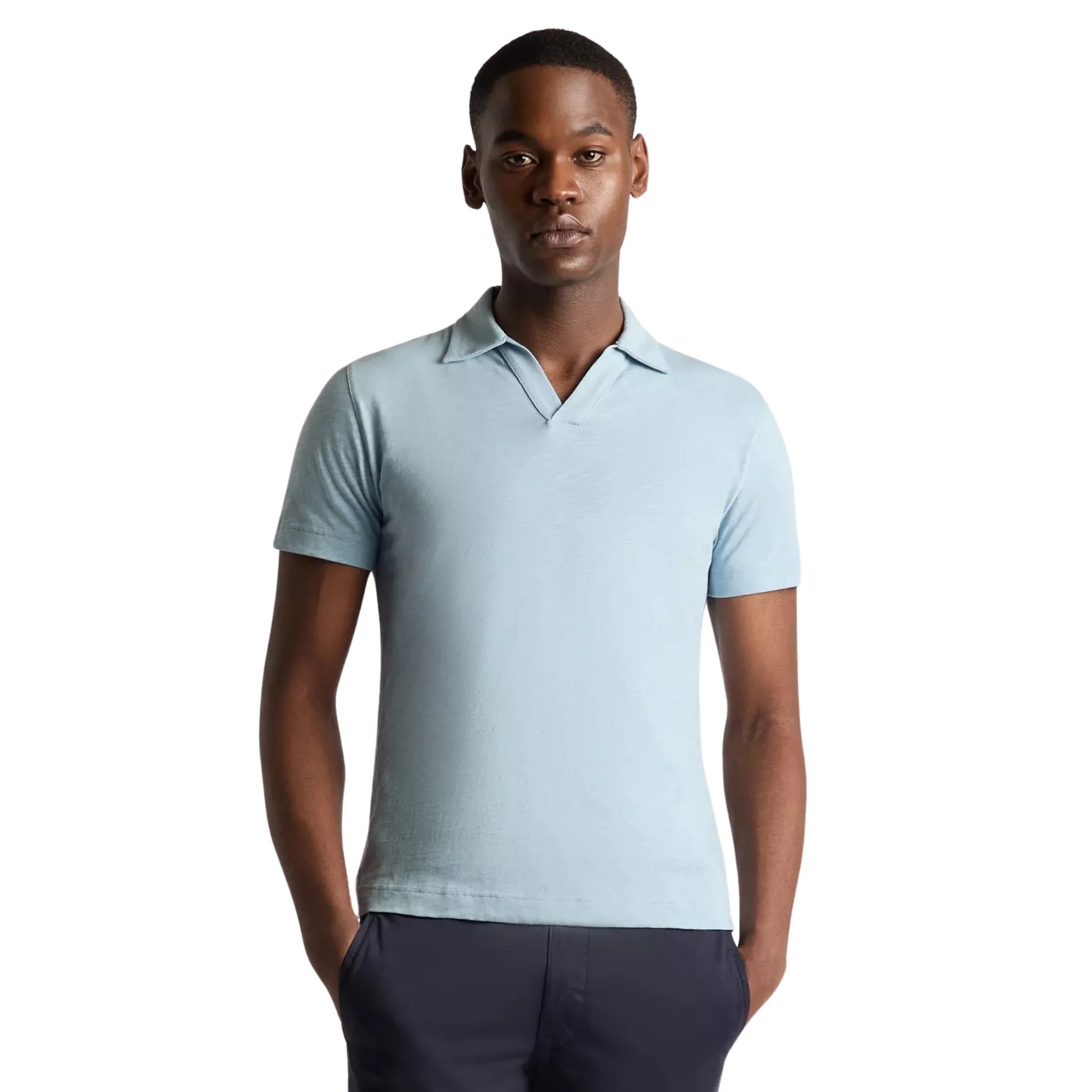 Mens Remus Uomo Light Blue Jersey Slub Open Collar S/s Polo Shirt - Image 2