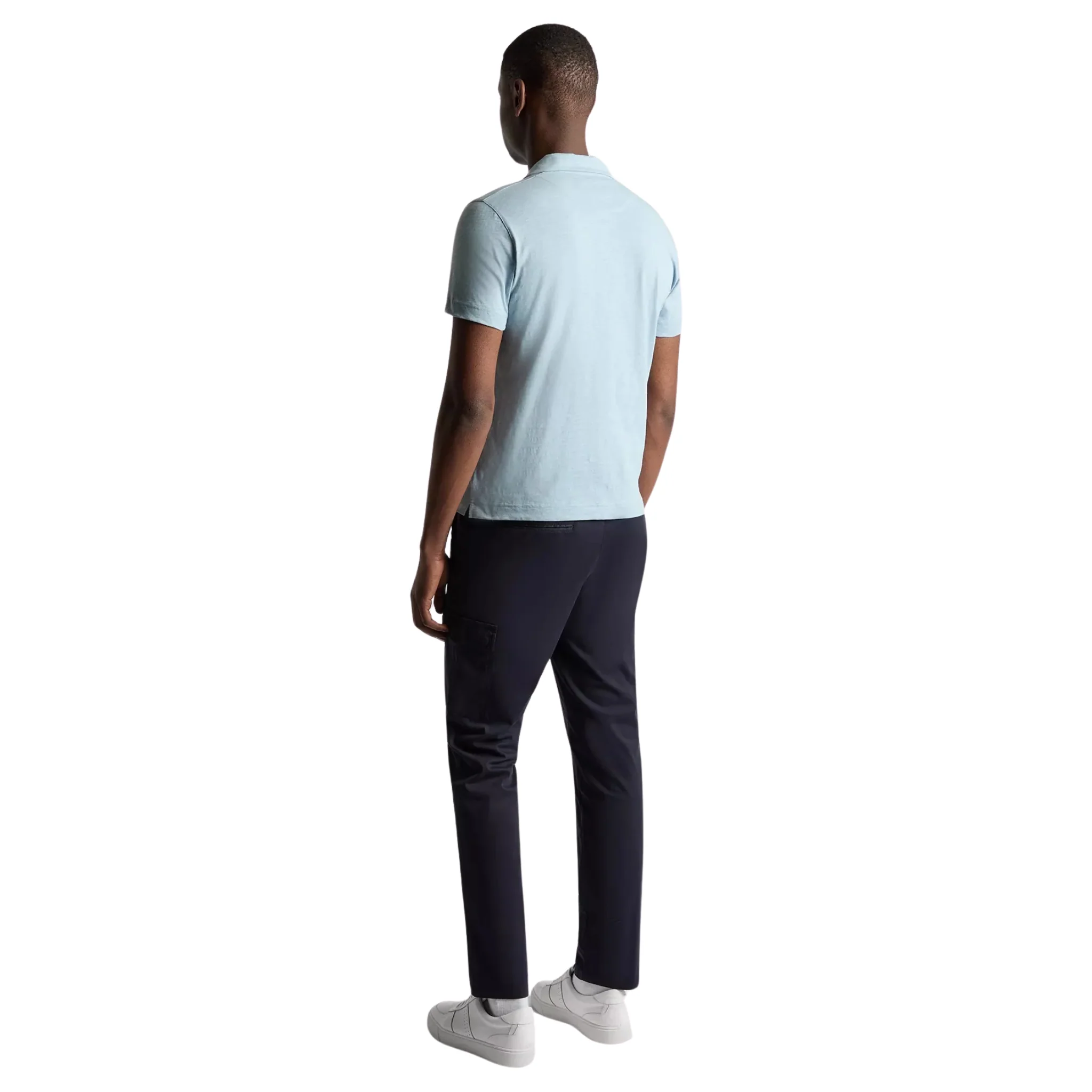 Mens Remus Uomo Light Blue Jersey Slub Open Collar S/s Polo Shirt - Image 4