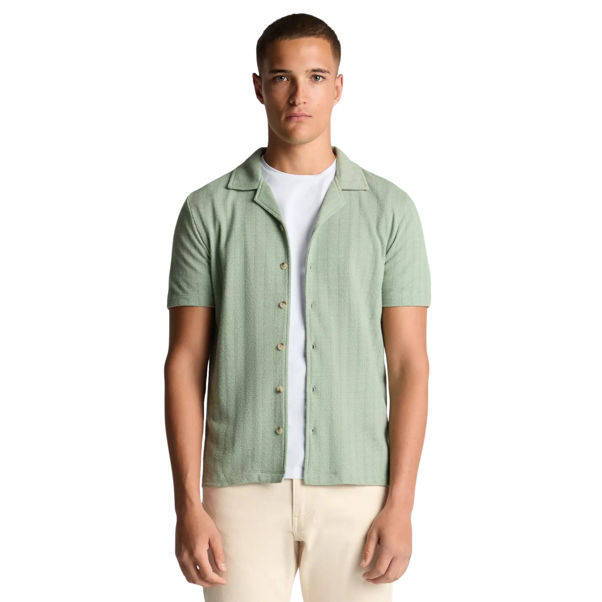 Mens Remus Uomo Light Green Cuban Collar S/s Shirt - Image 2
