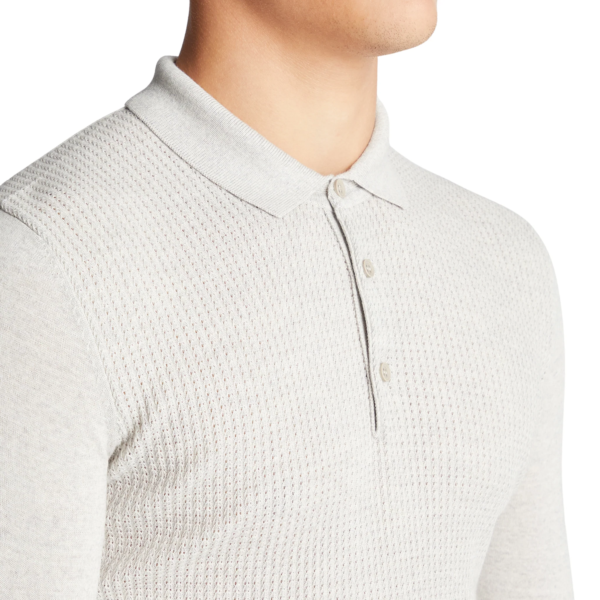 Mens Remus Uomo Light Grey Texture Knitted L/s Polo Shirt - Image 3