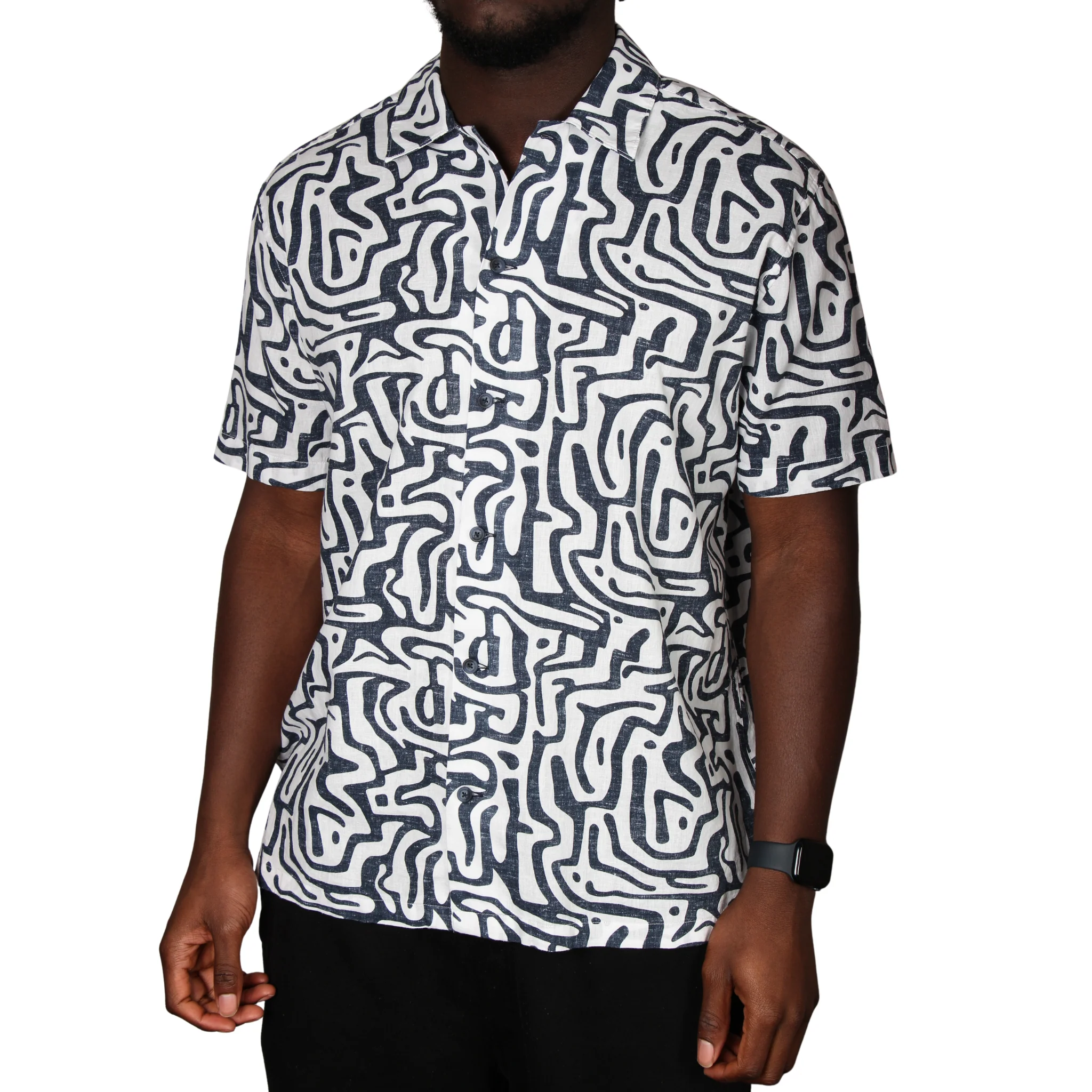 Mens Remus Uomo Navy Abstract Print Tapered Fit S/s Shirt - Image 4