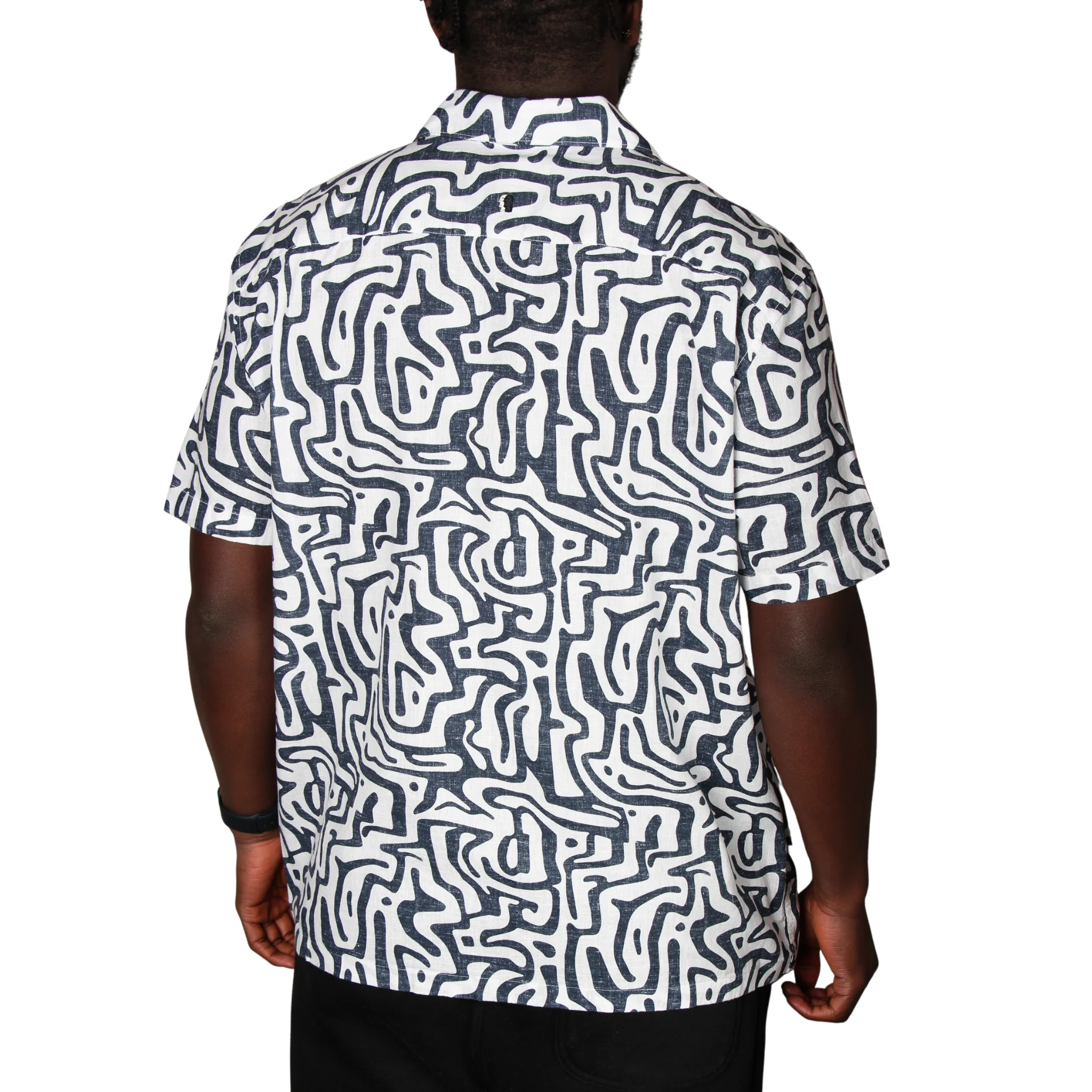 Mens Remus Uomo Navy Abstract Print Tapered Fit S/s Shirt - Image 5