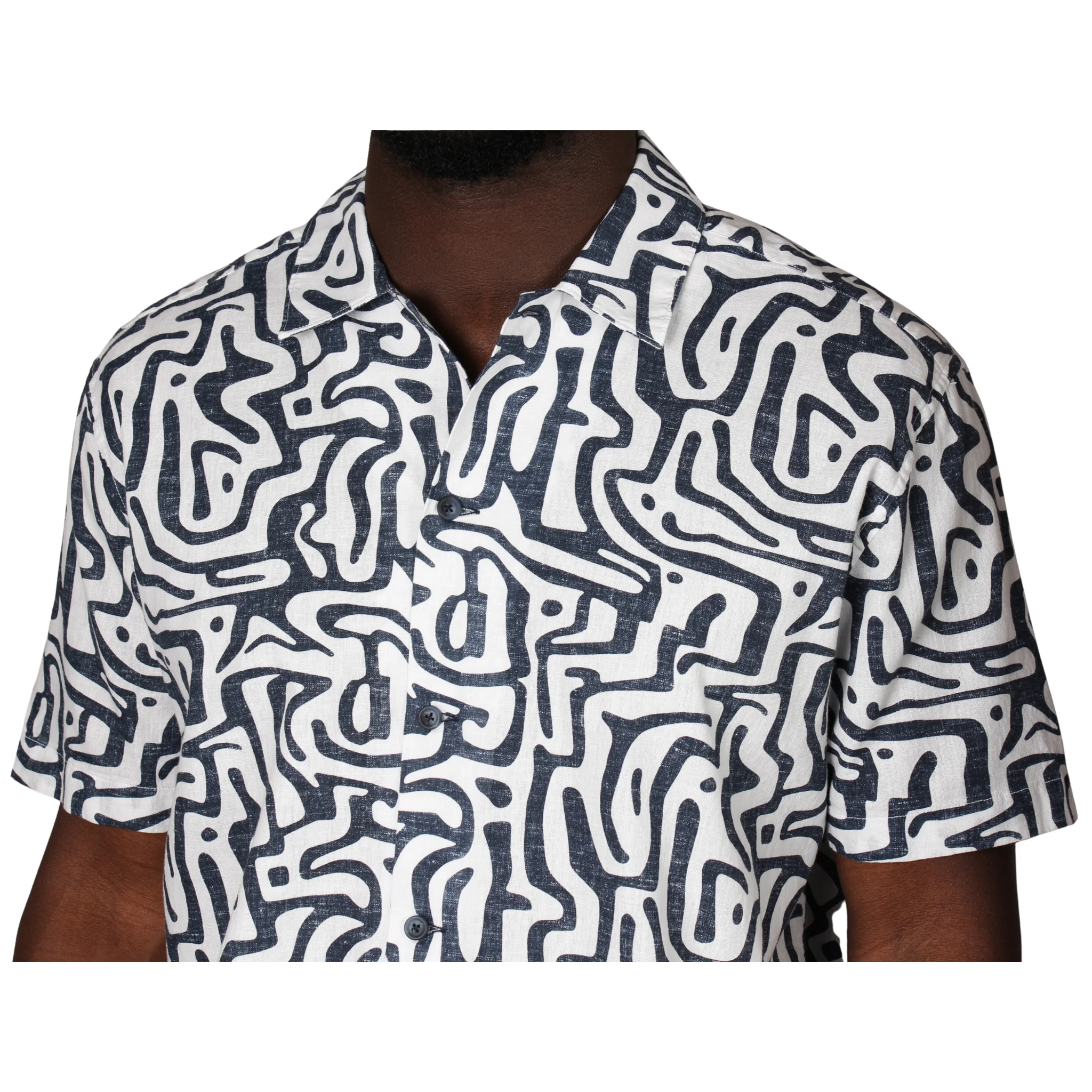Mens Remus Uomo Navy Abstract Print Tapered Fit S/s Shirt - Image 6
