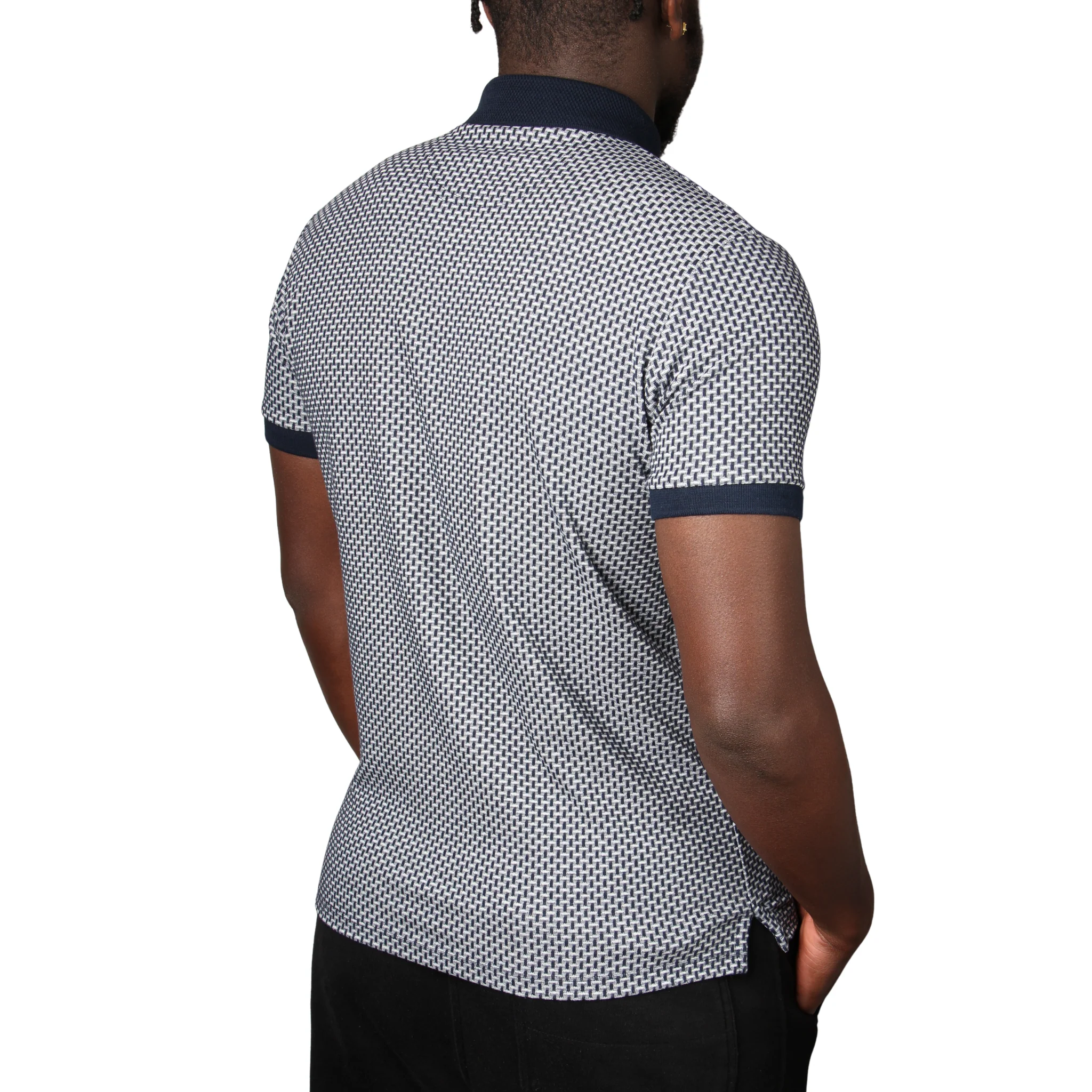 Mens Remus Uomo Navy Basket Weave S/s Polo Shirt - Image 2