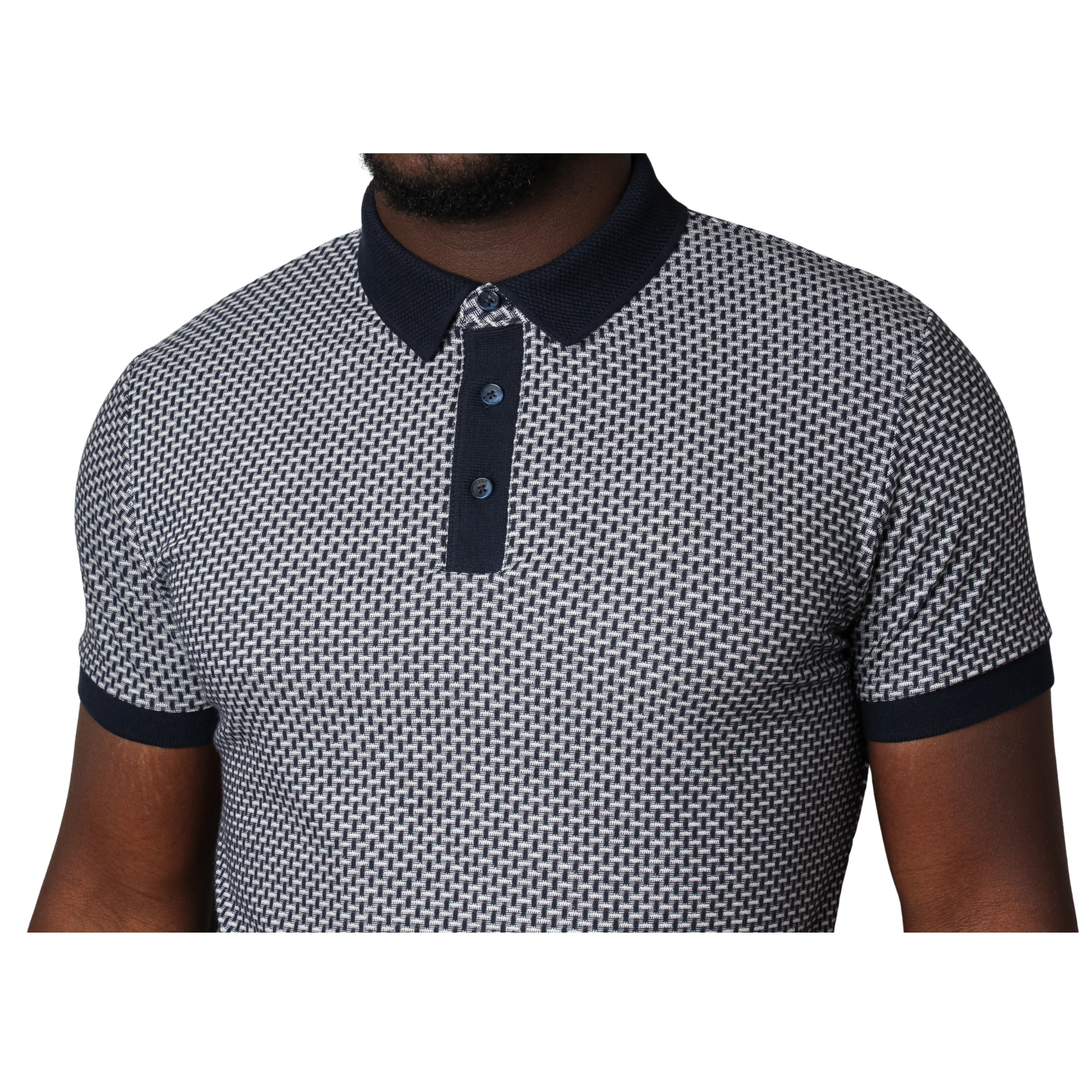 Mens Remus Uomo Navy Basket Weave S/s Polo Shirt - Image 3
