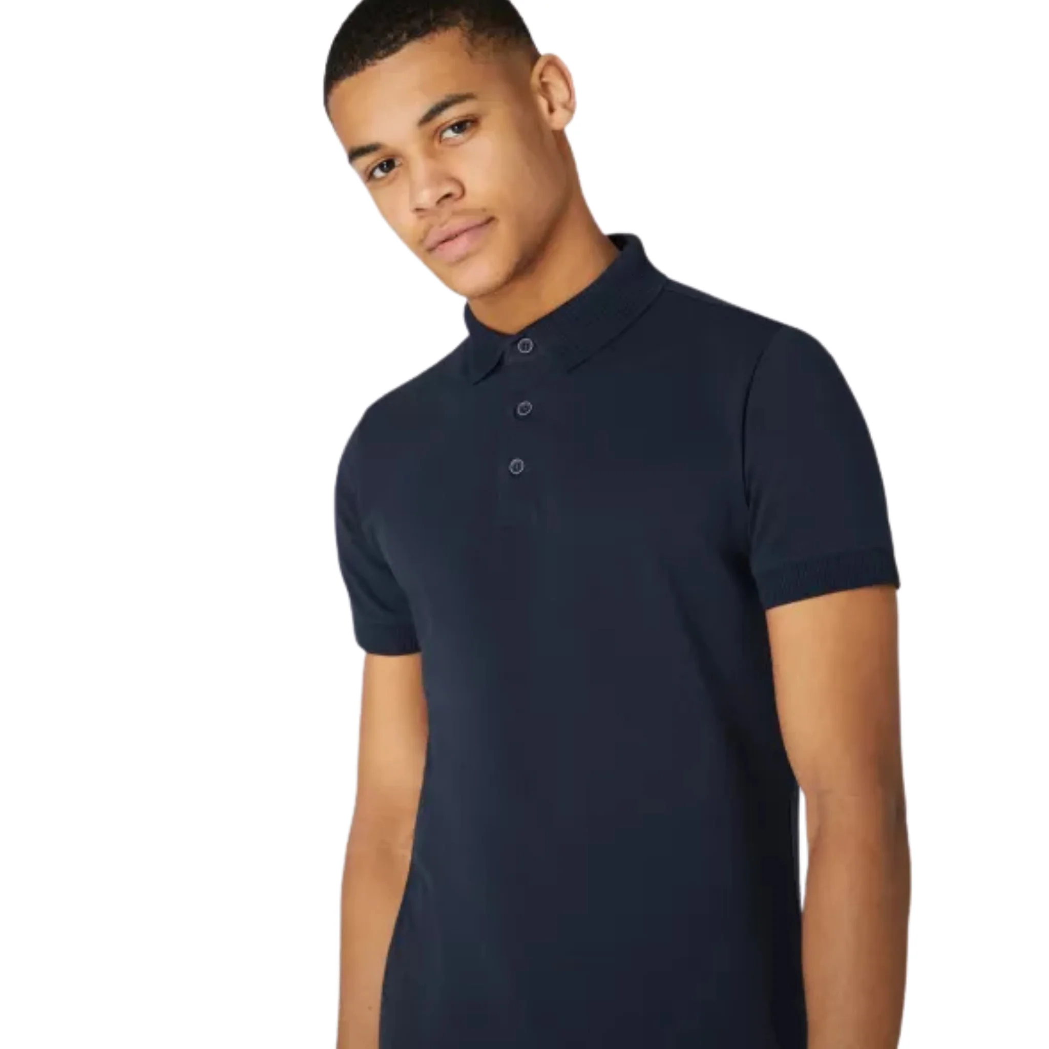 Mens Remus Uomo Navy Cotton Stretch S/s Polo Shirt - Image 3