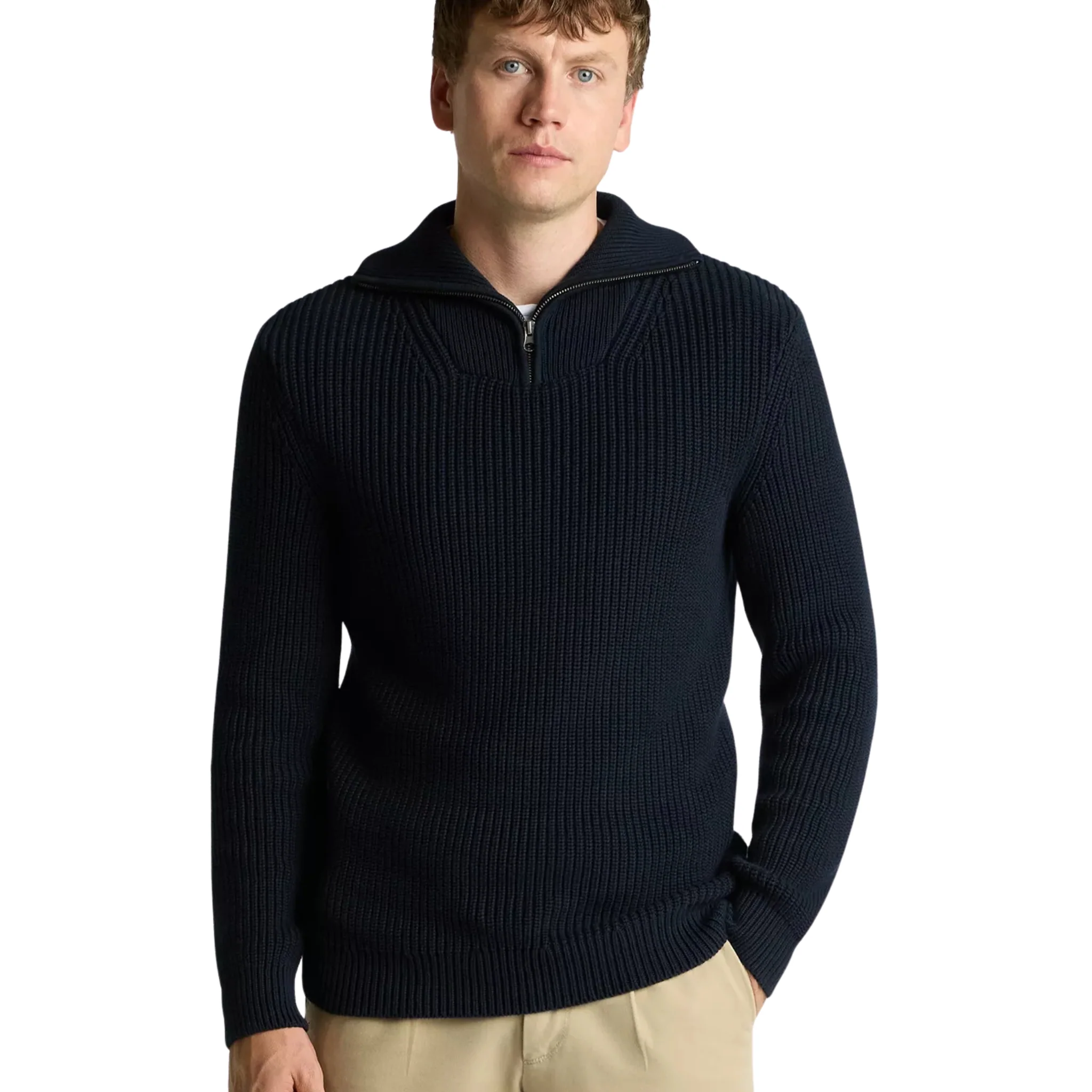 Mens Remus Uomo Navy Heavy Guage Half Zip Knit - Image 2