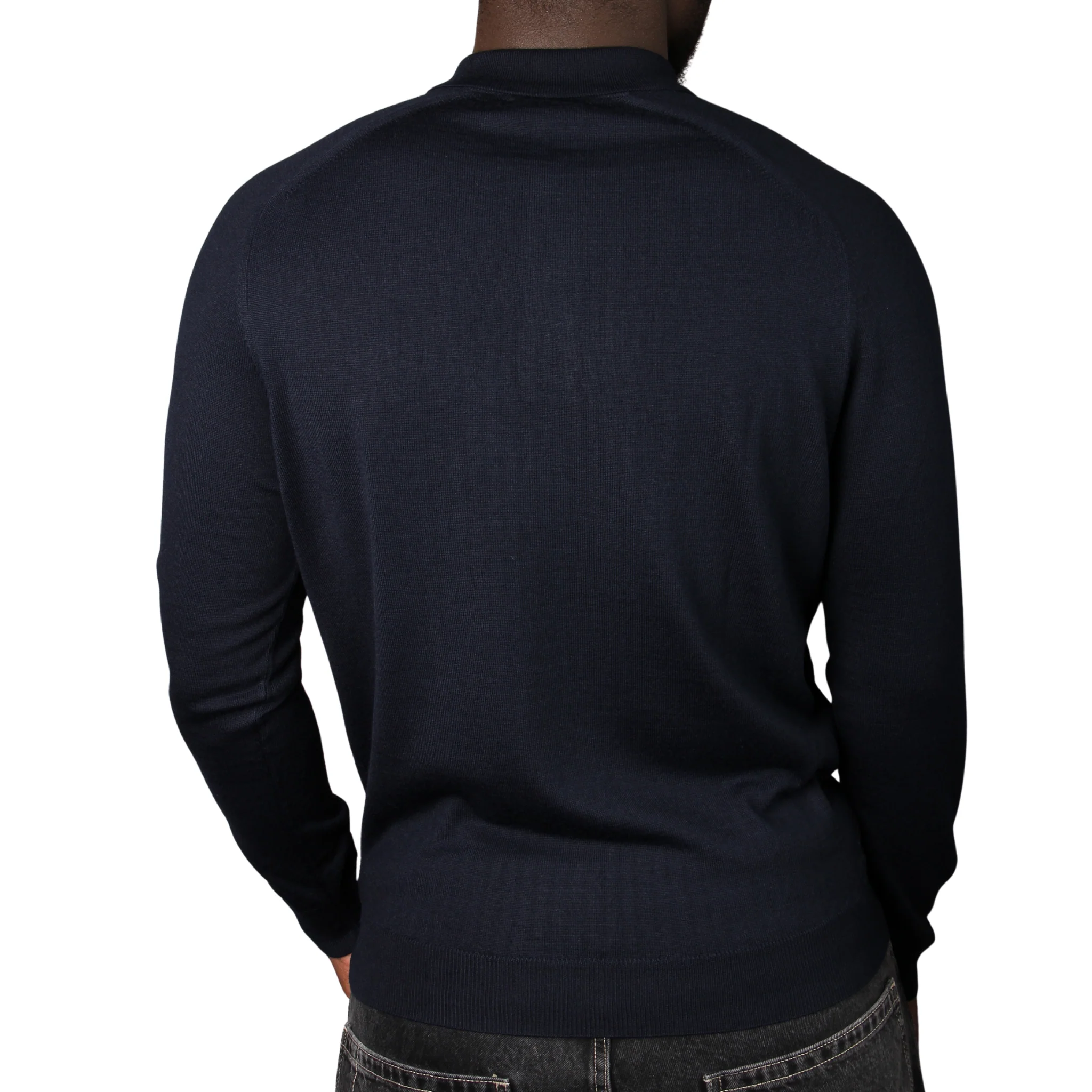 Mens Remus Uomo Navy Micro Grid Structure Knitted L/s Polo - Image 3