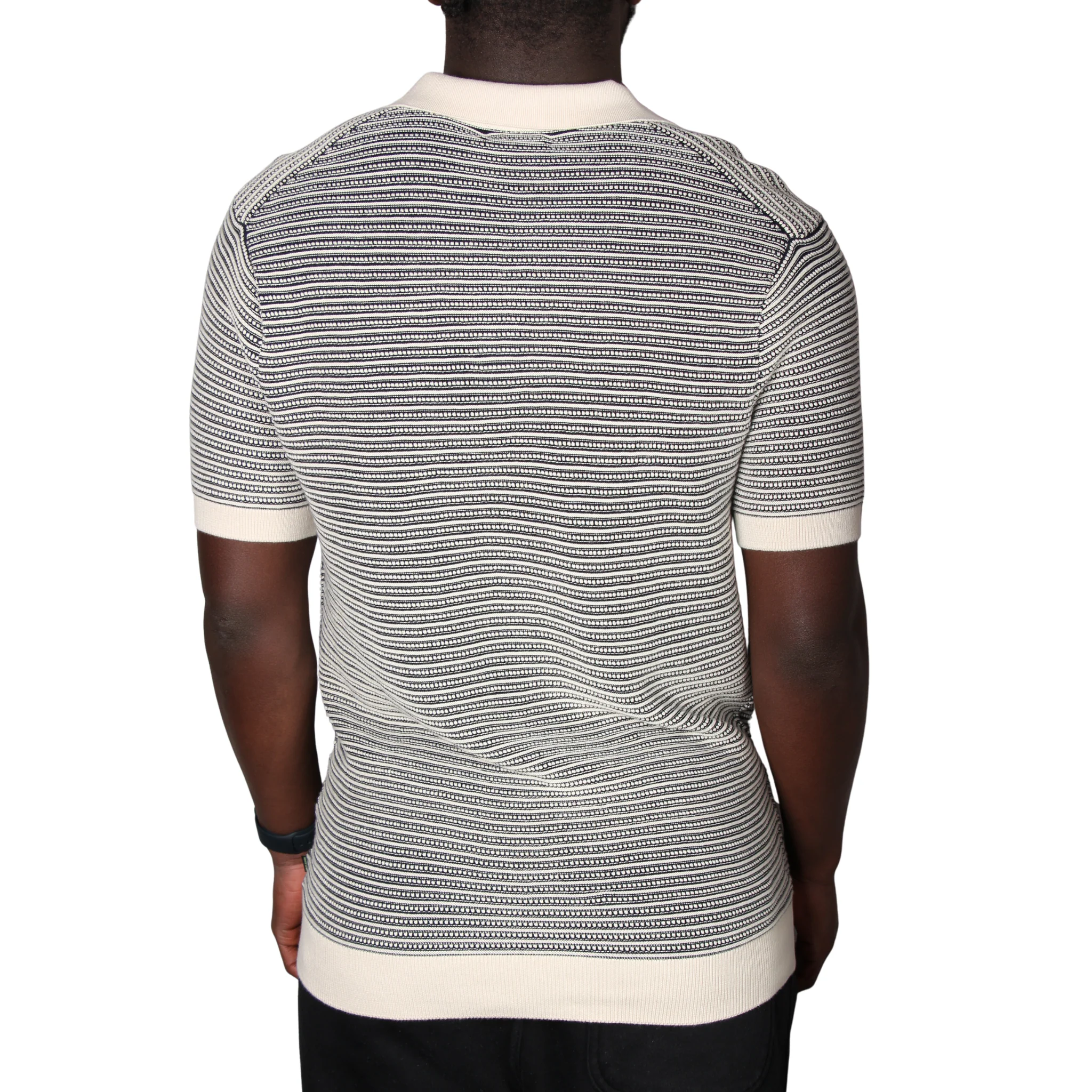 Mens Remus Uomo Navy Stripe Knit Open Collar S/s Polo Shirt - Image 5
