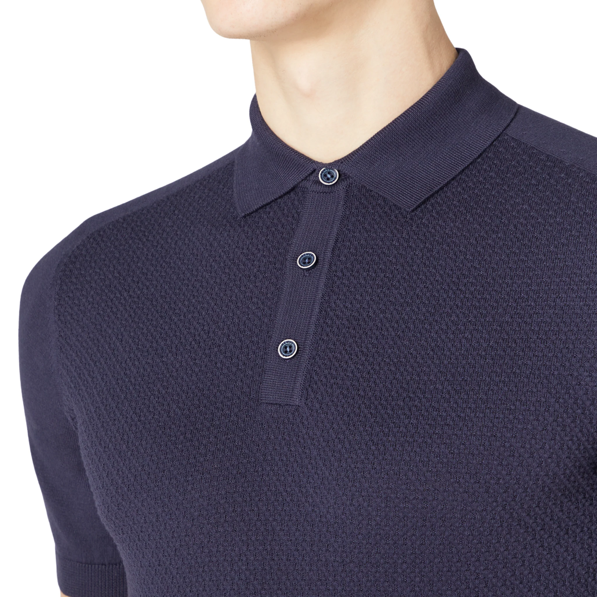 Mens Remus Uomo Navy Texture Knitted S/s Polo Shirt - Image 2