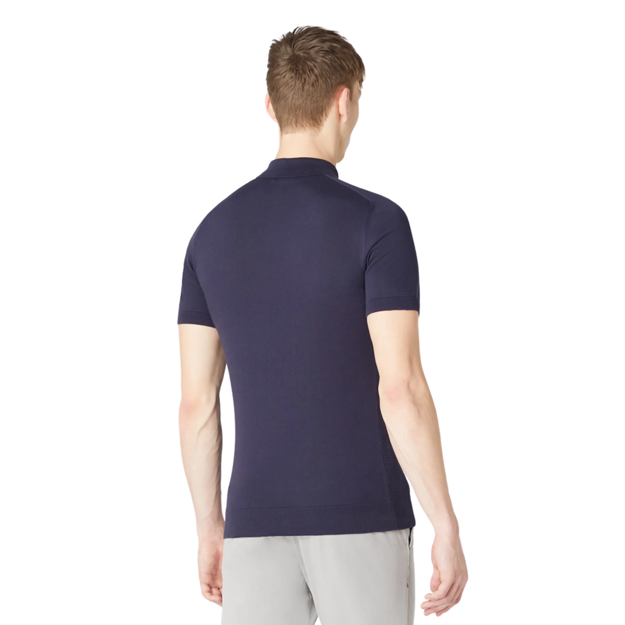 Mens Remus Uomo Navy Texture Knitted S/s Polo Shirt - Image 3