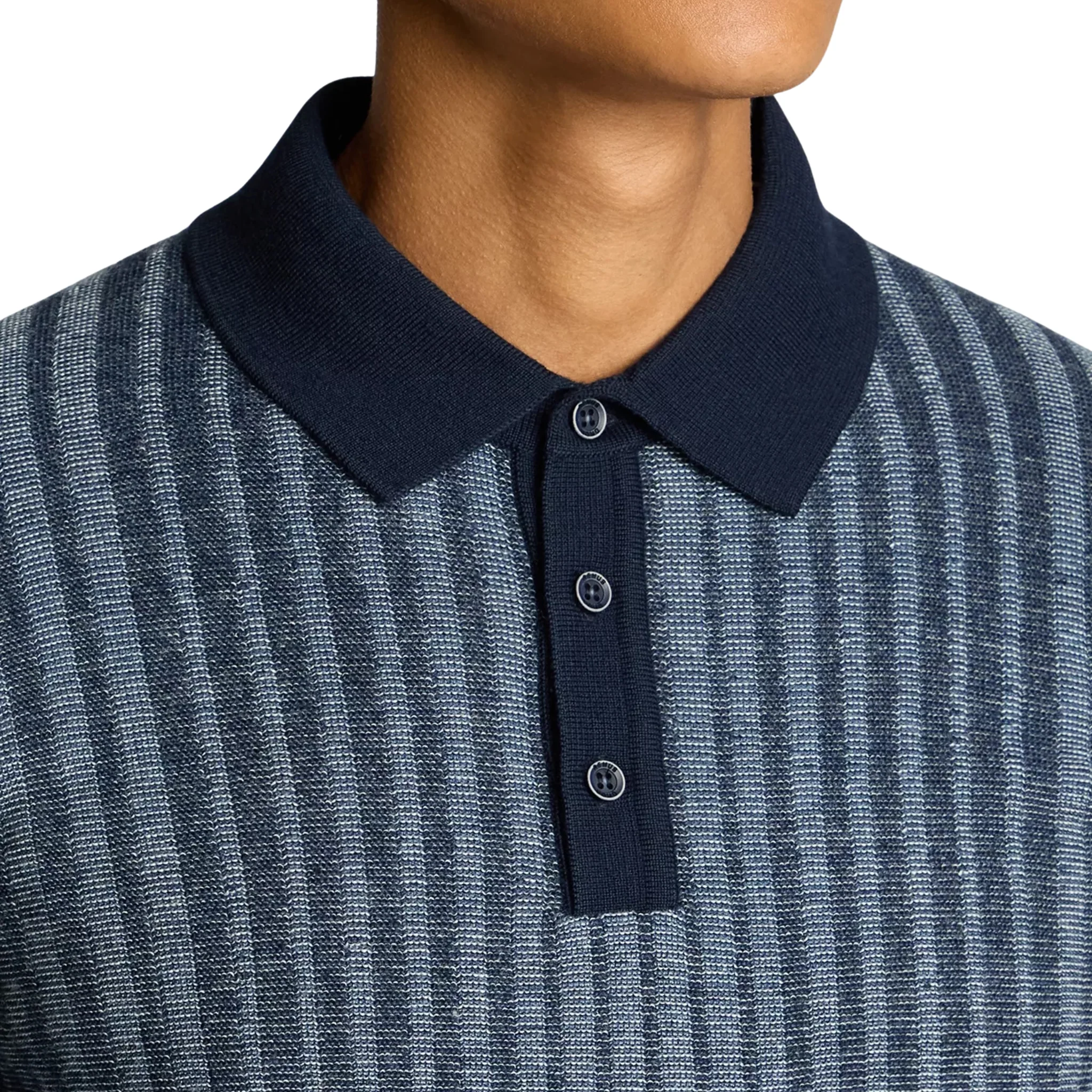 Mens Remus Uomo Slate Blue Jacquard Stripe Knitted L/s Polo - Image 2