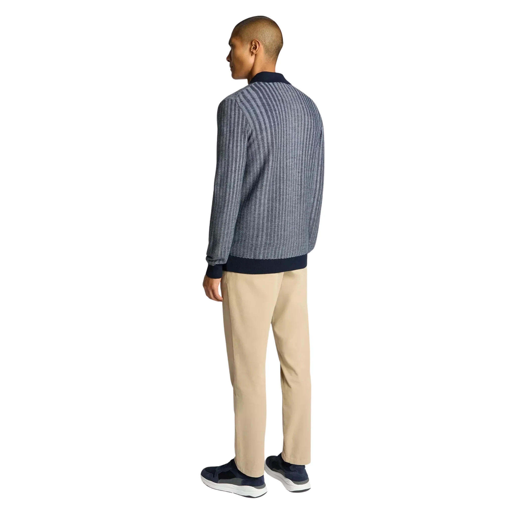 Mens Remus Uomo Slate Blue Jacquard Stripe Knitted L/s Polo - Image 4