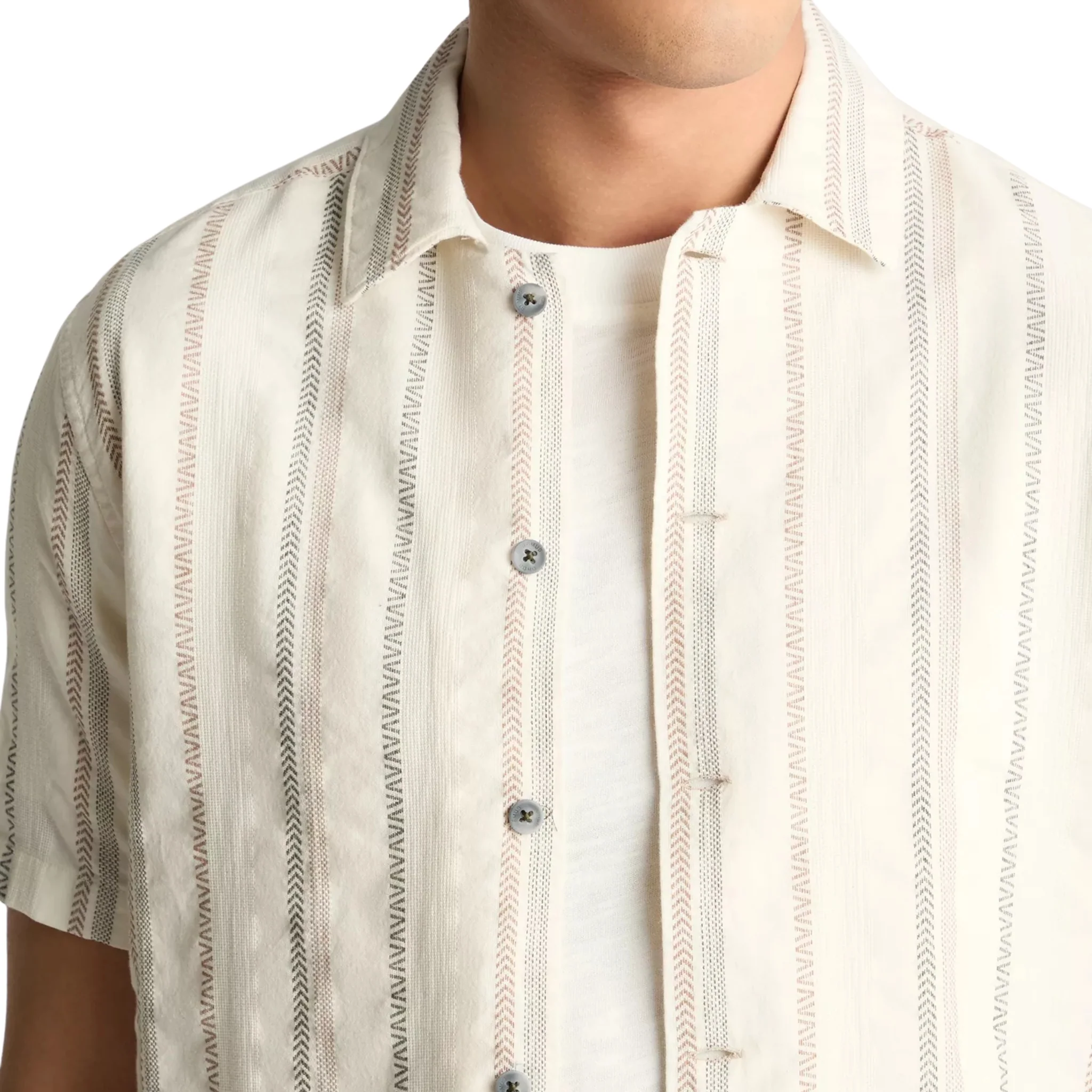 Mens Remus Uomo Stone Woven Stripe Tapered Fit S/s Shirt - Image 2