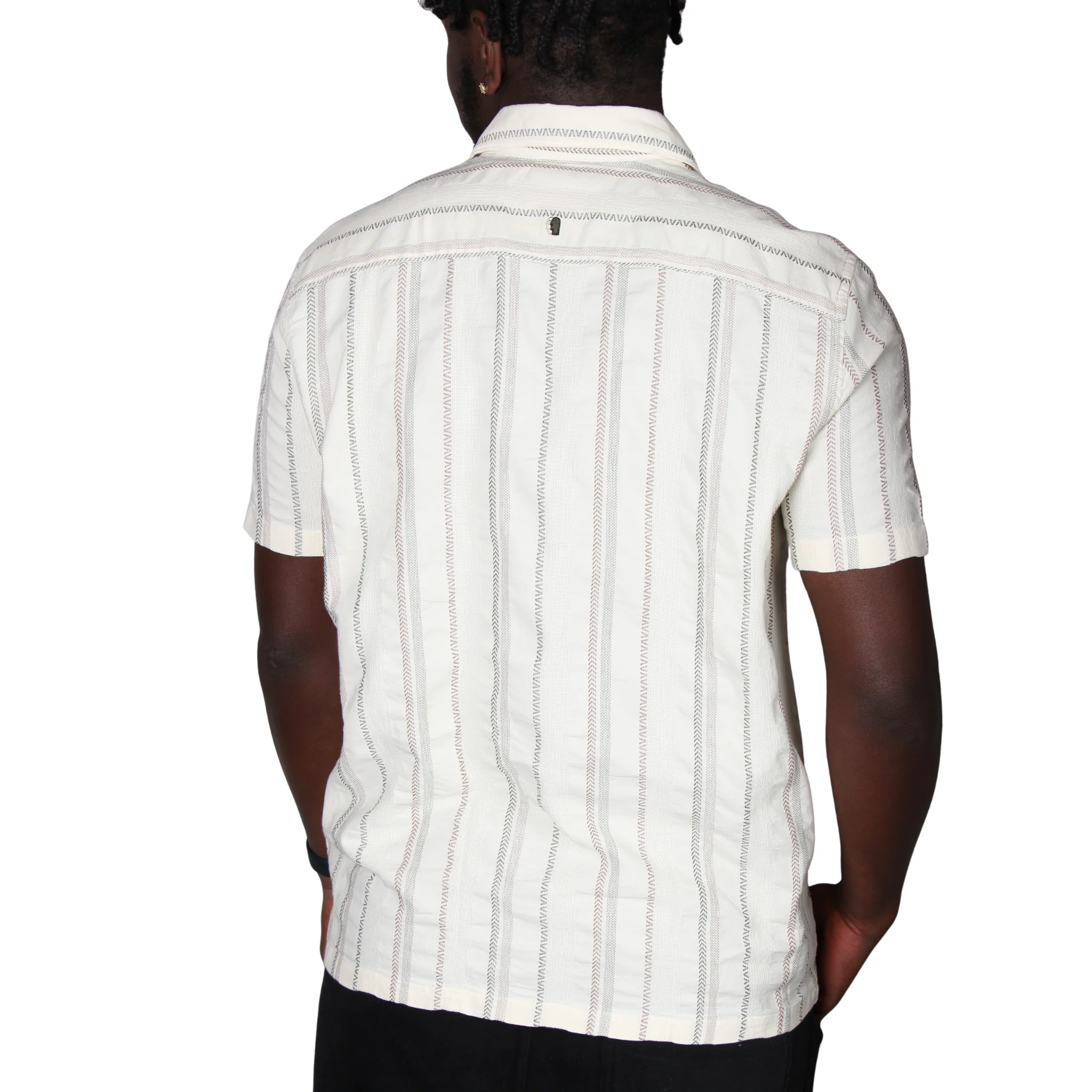 Mens Remus Uomo Stone Woven Stripe Tapered Fit S/s Shirt - Image 5