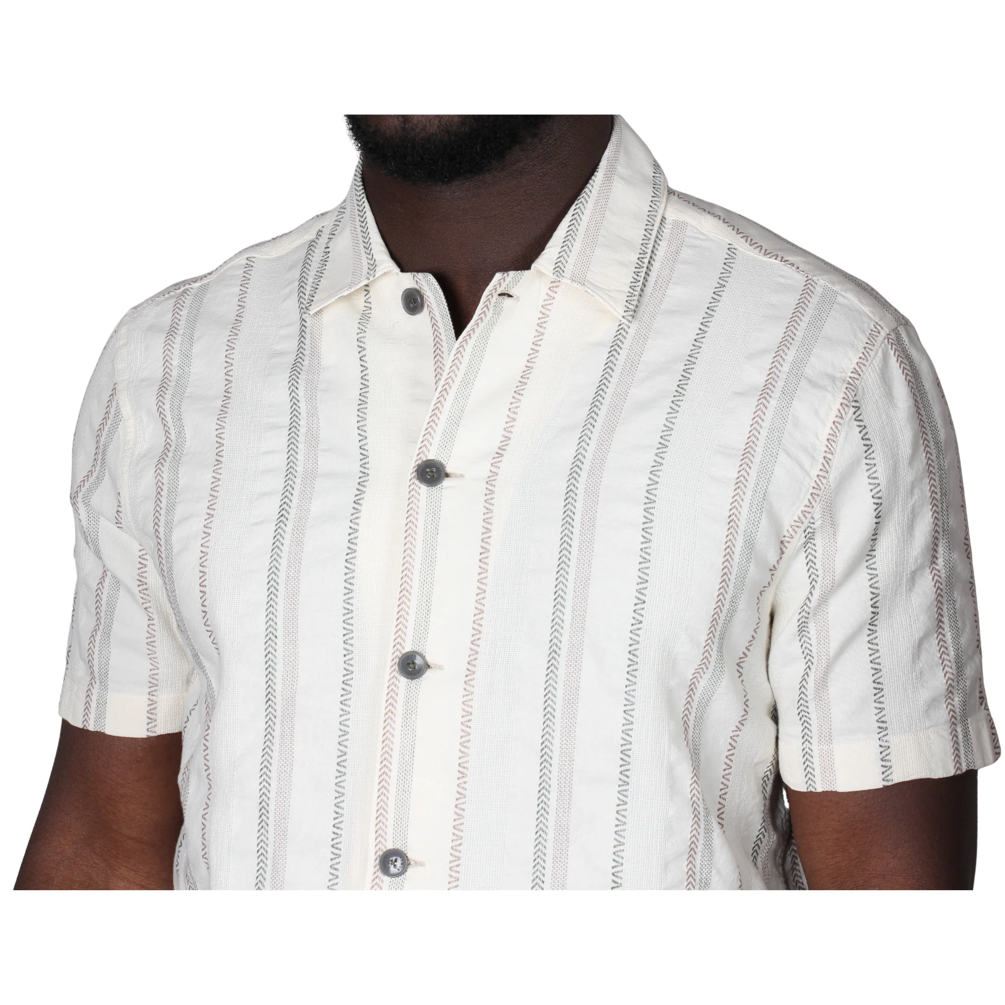Mens Remus Uomo Stone Woven Stripe Tapered Fit S/s Shirt - Image 6