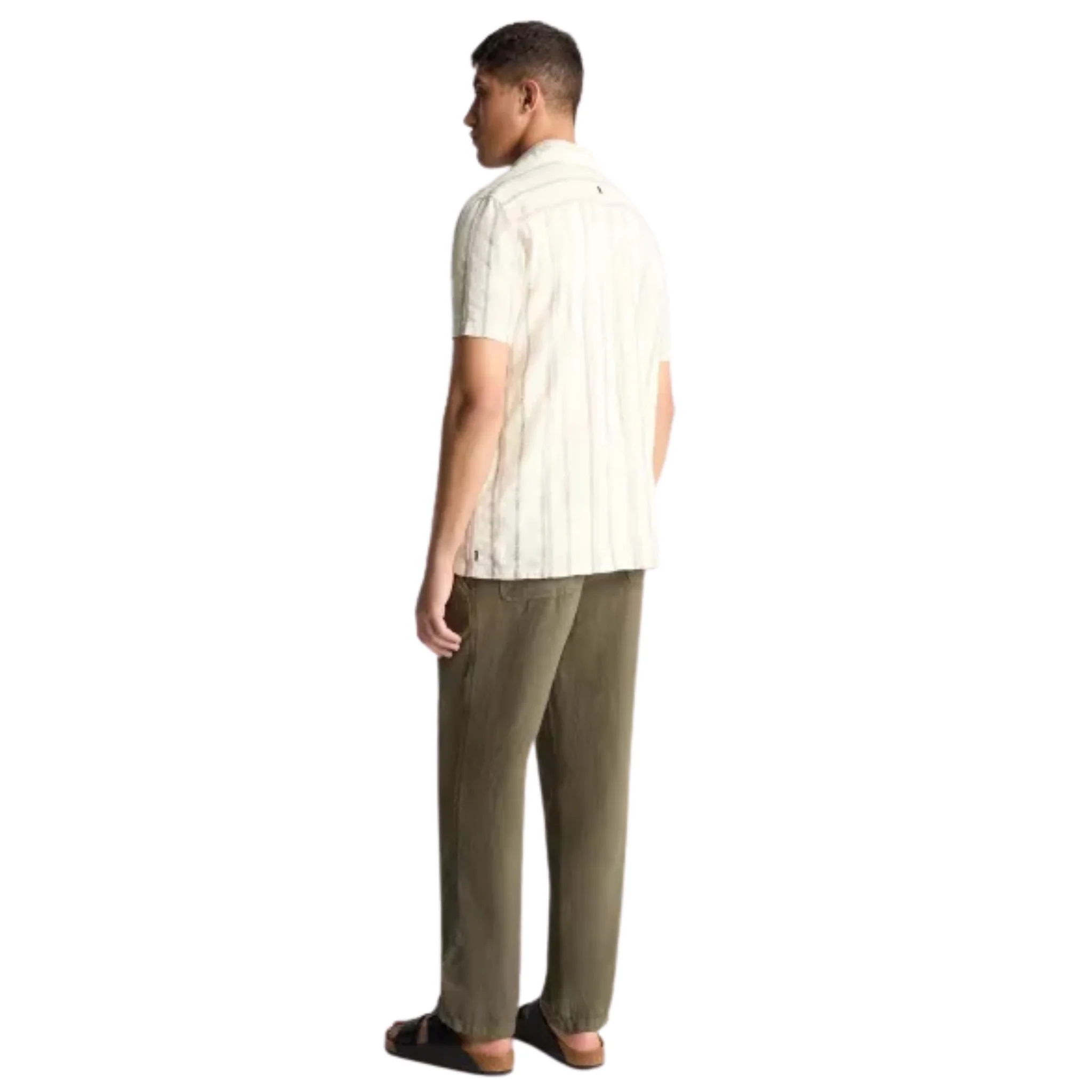 Mens Remus Uomo Stone Woven Stripe Tapered Fit S/s Shirt - Image 7