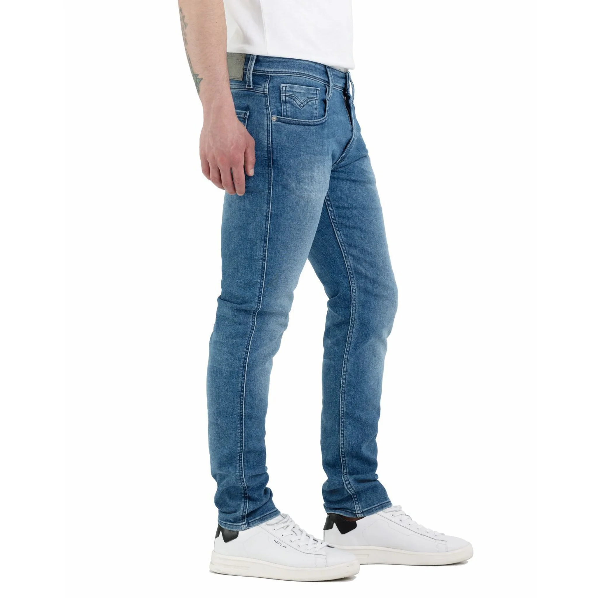 Mens Replay Mid Blue Power Stretch Anbass Slim Fit Jeans - Image 2
