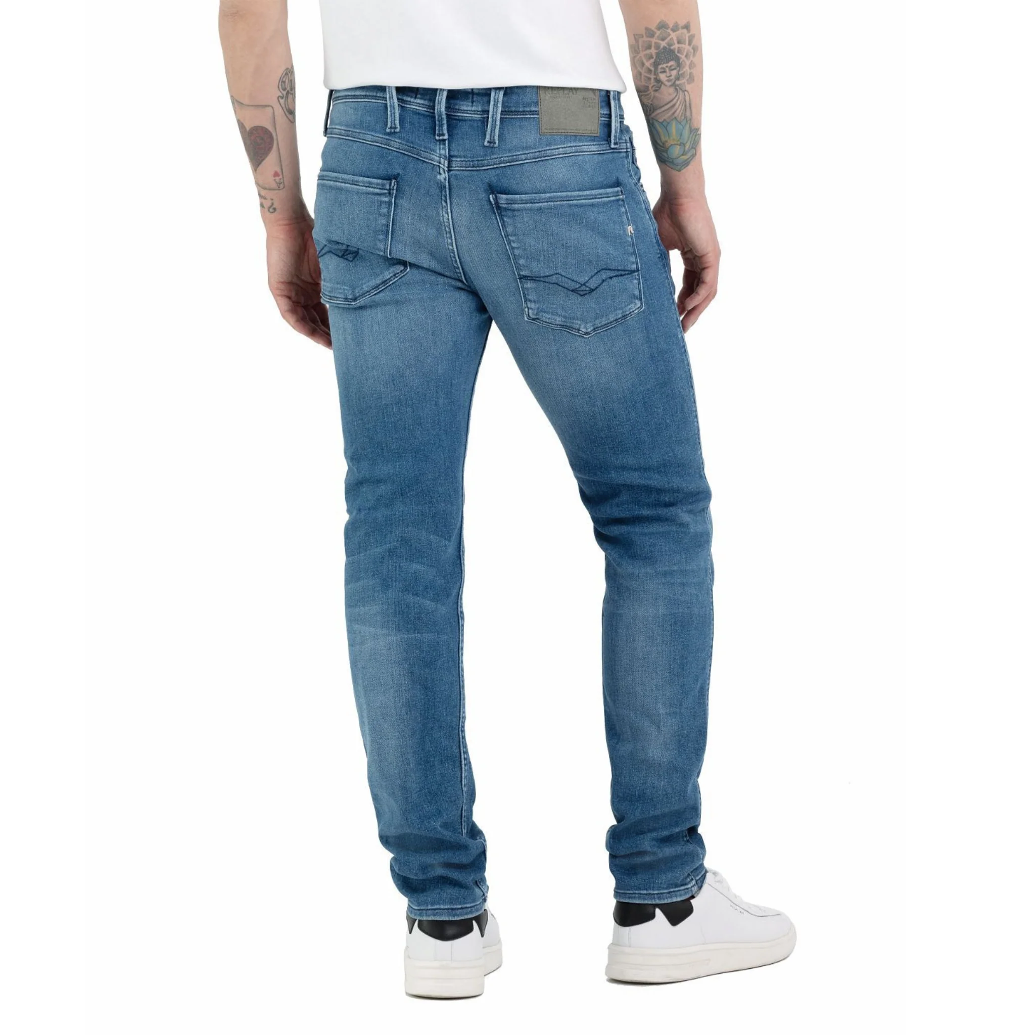 Mens Replay Mid Blue Power Stretch Anbass Slim Fit Jeans - Image 3