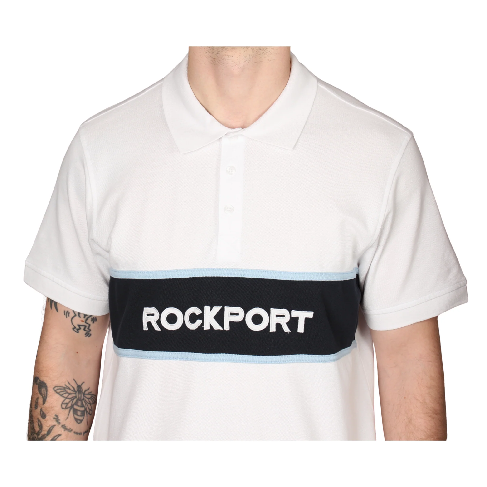 Mens Rockport White Cobb Insert Logo Panel S/s Polo Shirt - Image 3