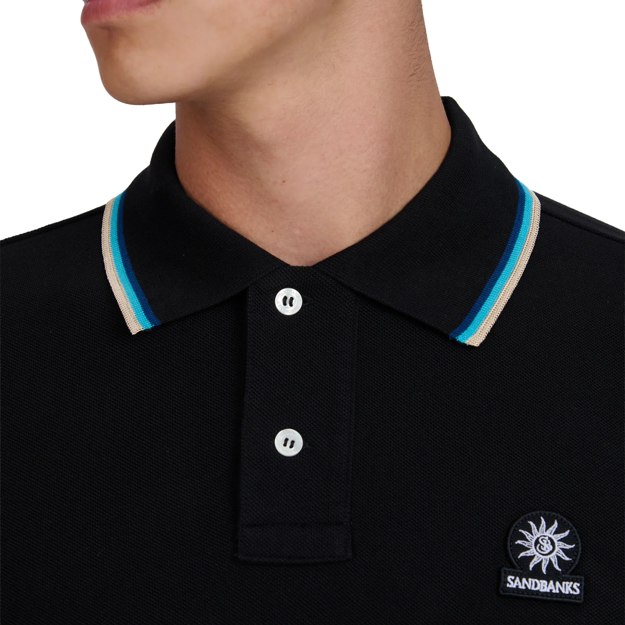 Mens Sandbanks Black Tipped Badge Pique S/s Polo Shirt - Image 3