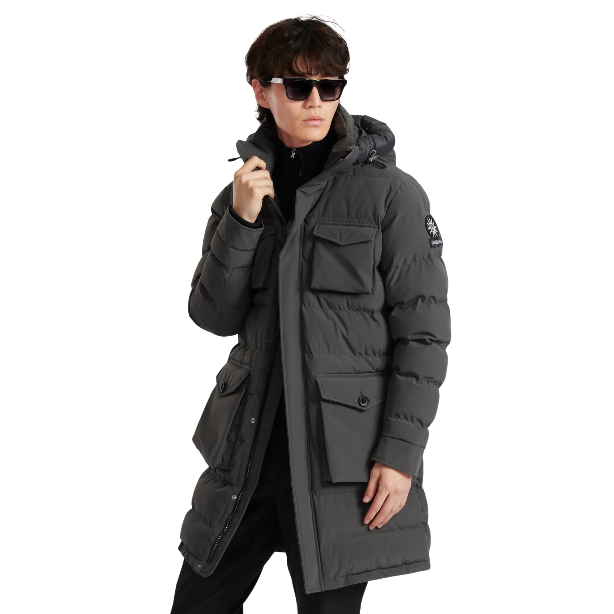 Mens Sandbanks Charcoal Branksome Padded Coat - Image 2