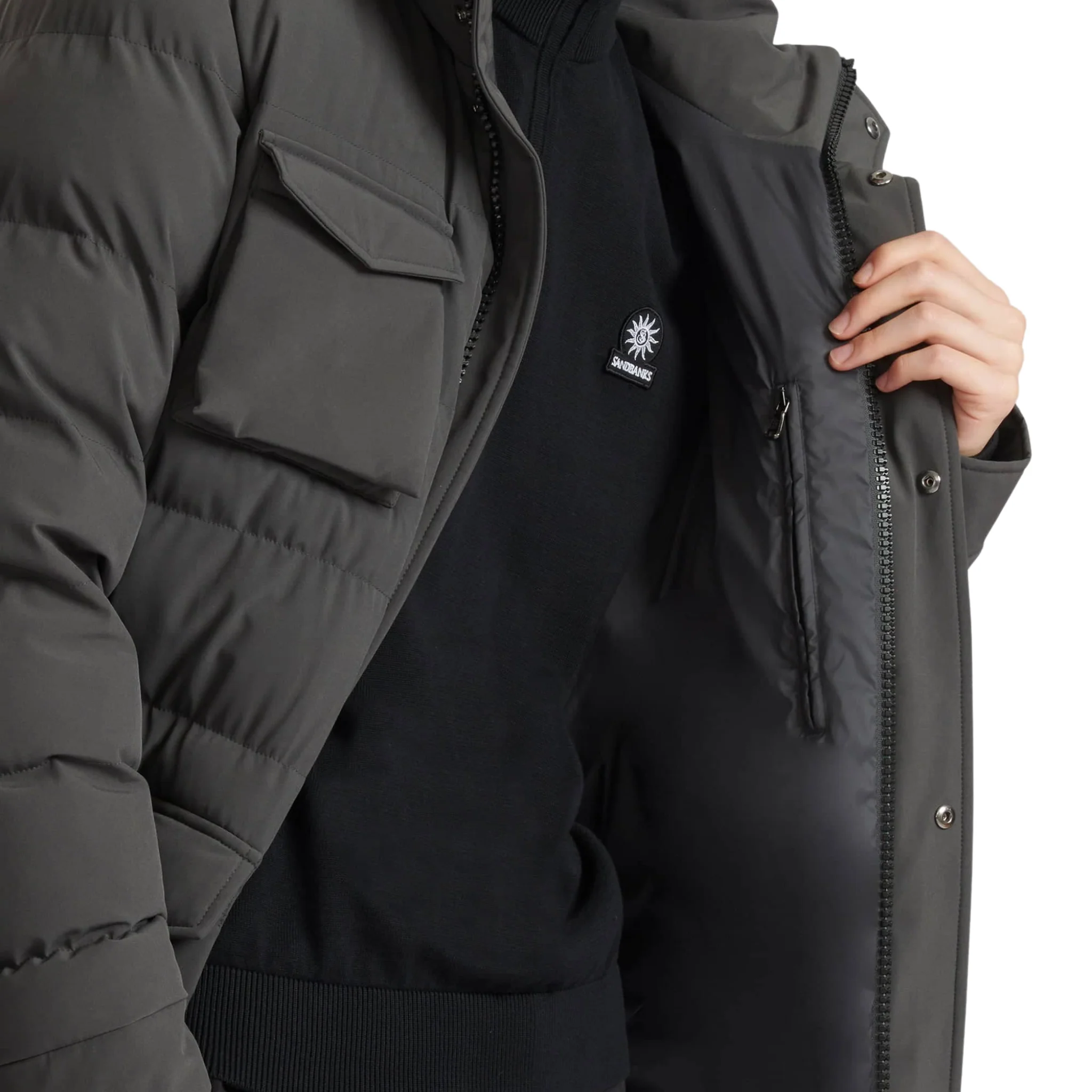 Mens Sandbanks Charcoal Branksome Padded Coat - Image 4