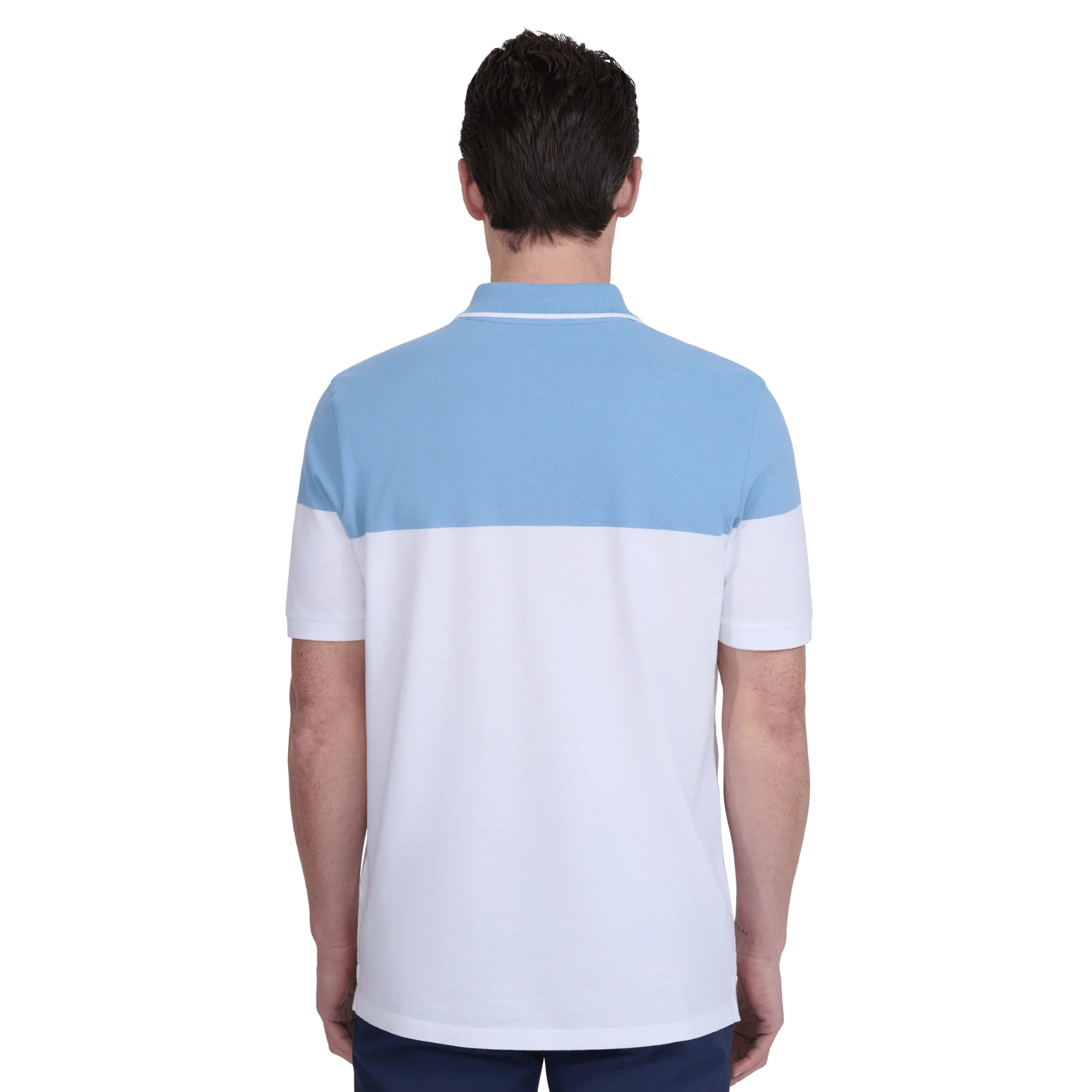 Mens Sandbanks Dusty Blue Colour Block Zip S/s Polo Shirt - Image 4
