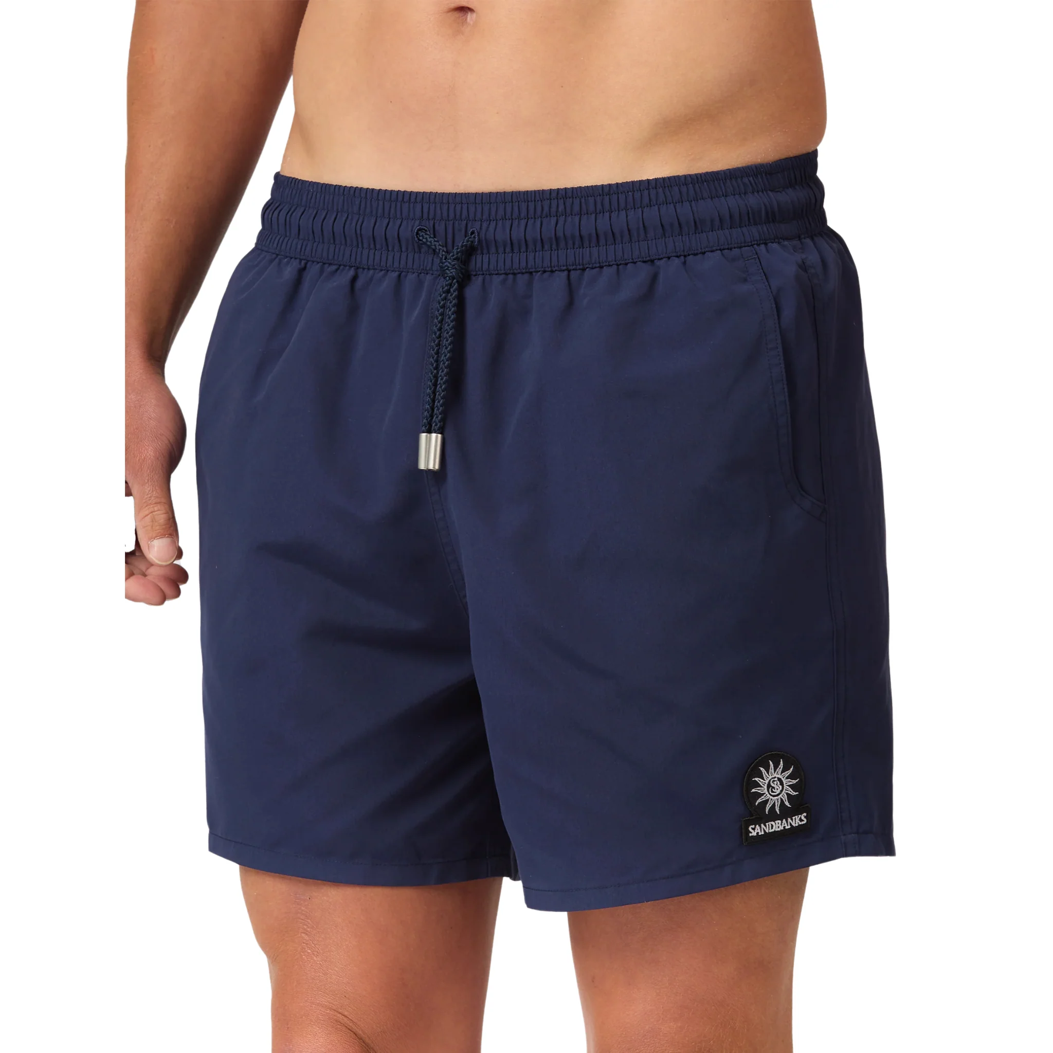 Mens Sandbanks Navy Badge Logo Recycled Swim Shorts - Image 4
