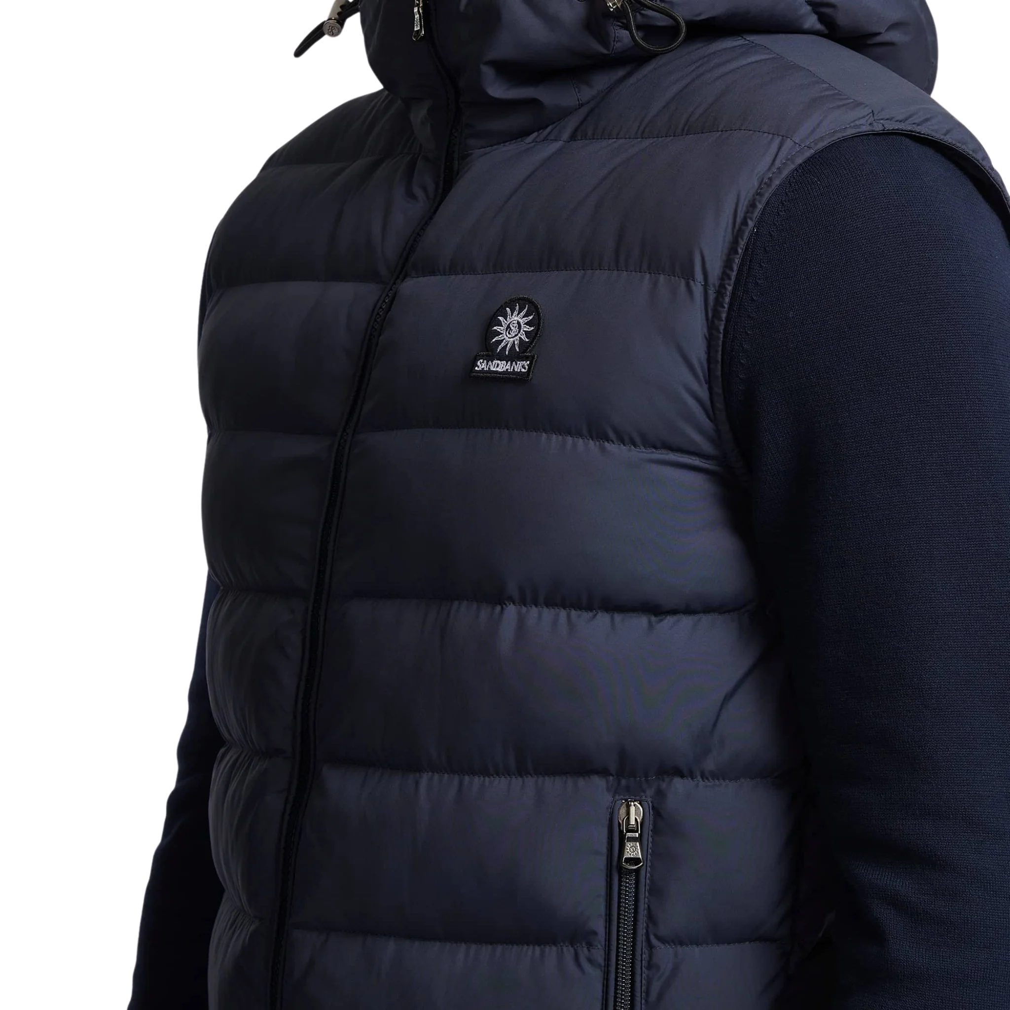 Mens Sandbanks Navy Frontier Micro Puffer Hooded Gilet - Image 3