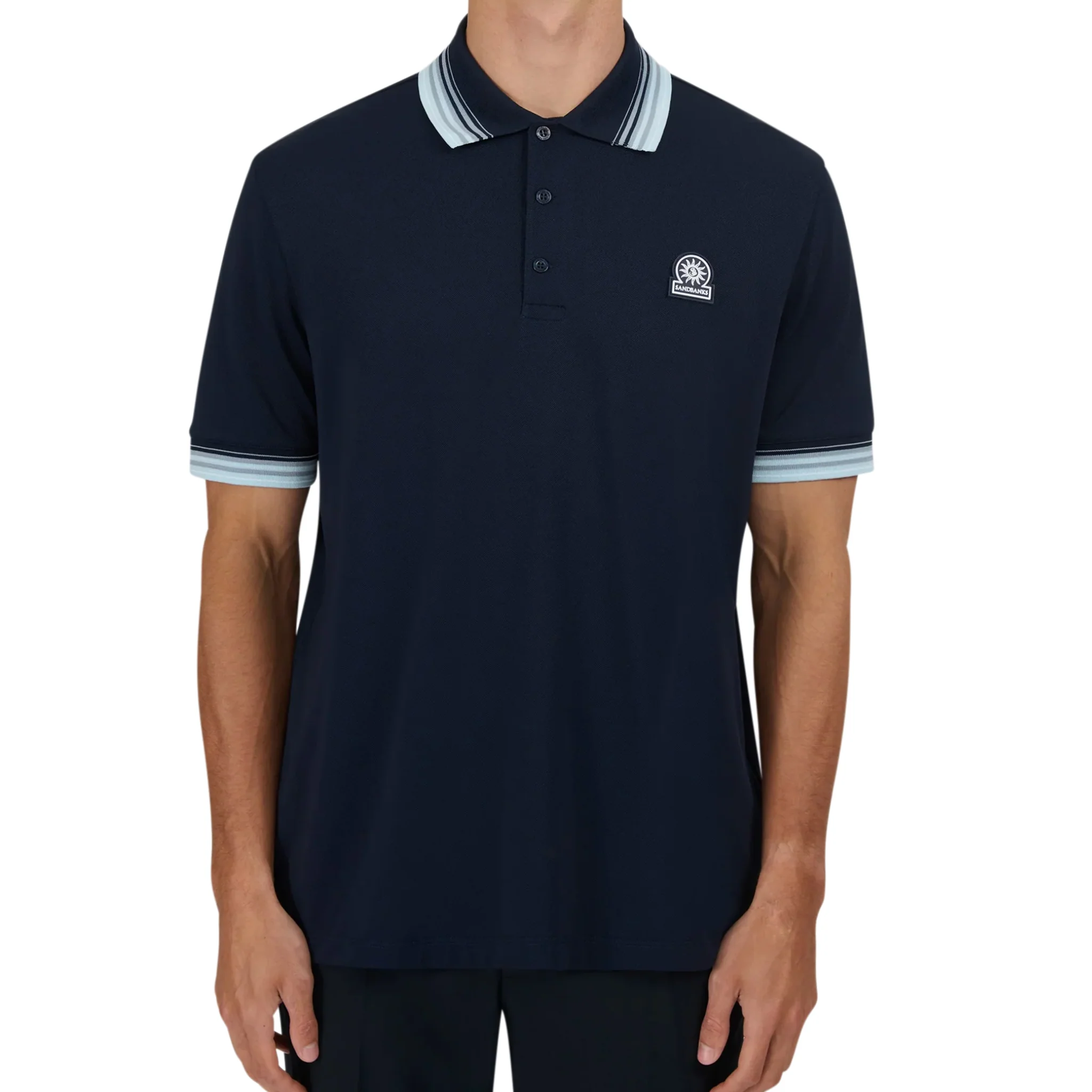 Mens Sandbanks Navy Gradient Rib S/s Polo Shirt - Image 4