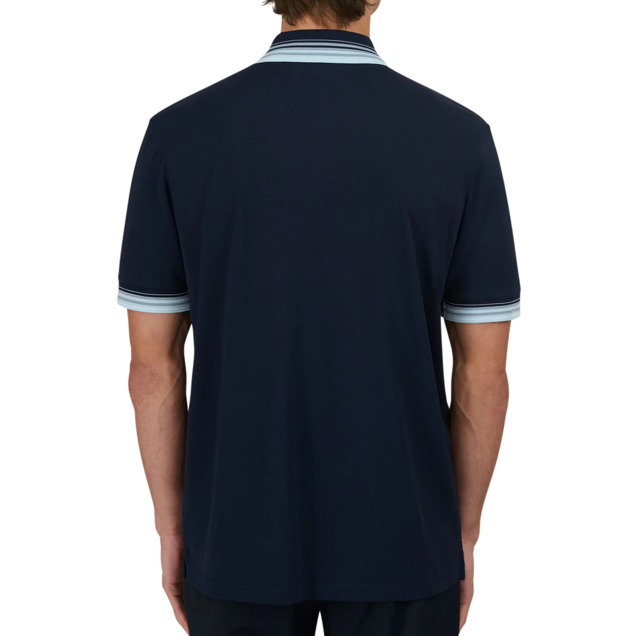 Mens Sandbanks Navy Gradient Rib S/s Polo Shirt - Image 5