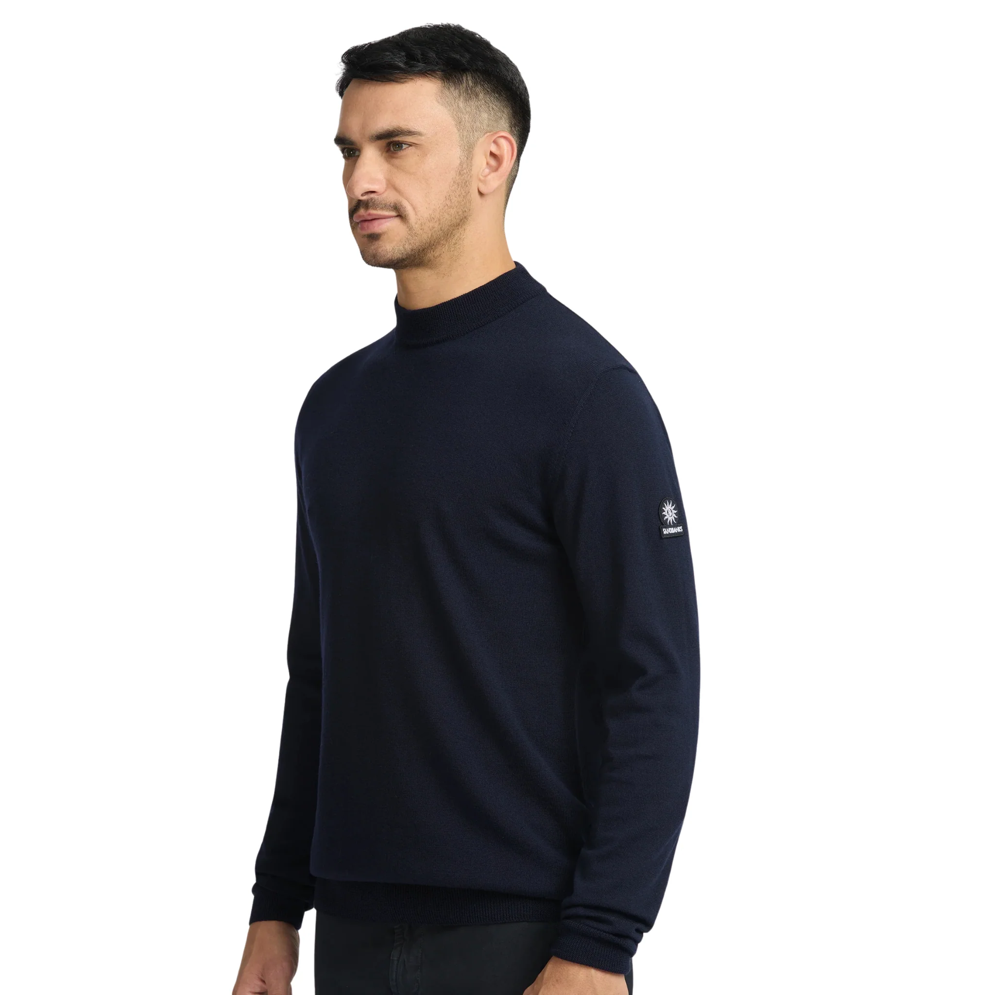 Mens Sandbanks Navy Merino Turtle Neck Jumper - Image 2
